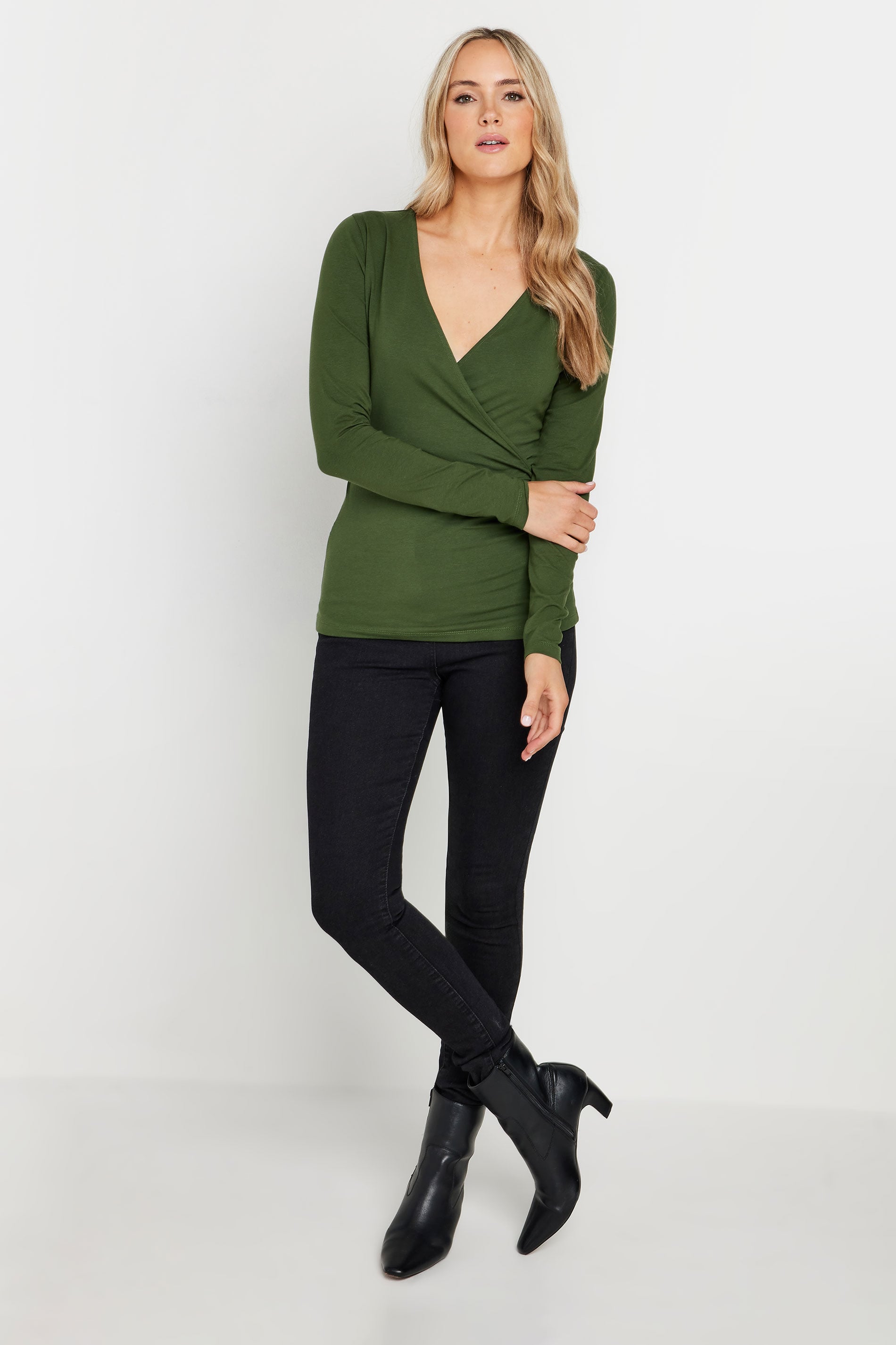  LTS Tall 2 PACK Khaki Green & Red Wrap Tops