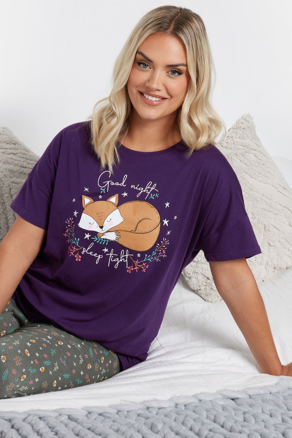  YOURS - Ensemble De Pyjama Violet & Gris 'Goodnight, Sleep Tight'
