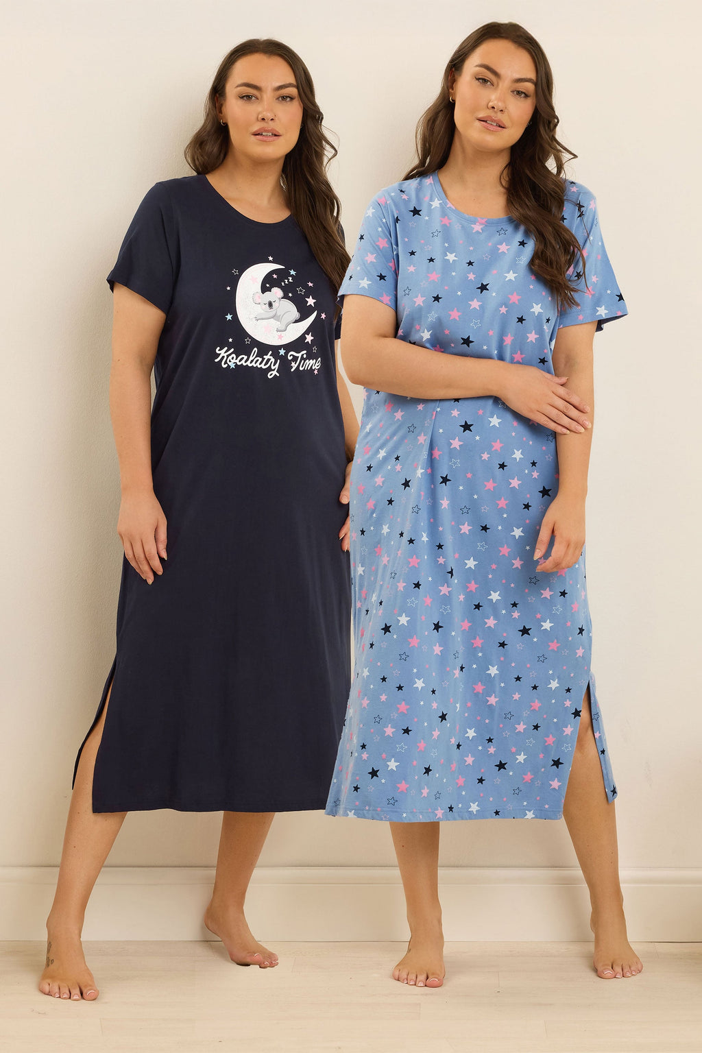  YOURS Curve Lot De 2 Chemises De Nuit Midaxi Bleu Marine « Koalaty Time »
