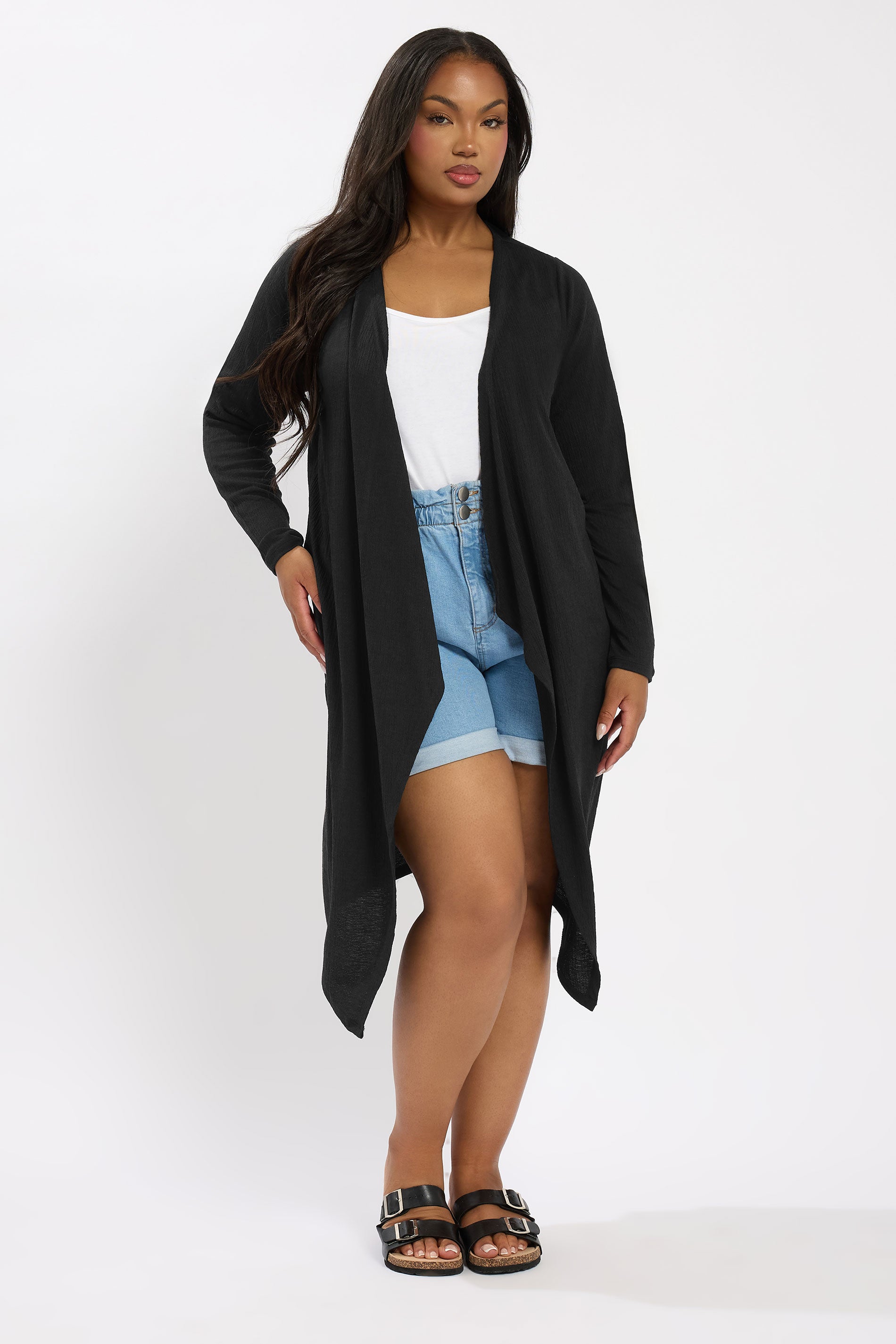  YOURS - Cardigan Maxi Noir Texturé En Cascade