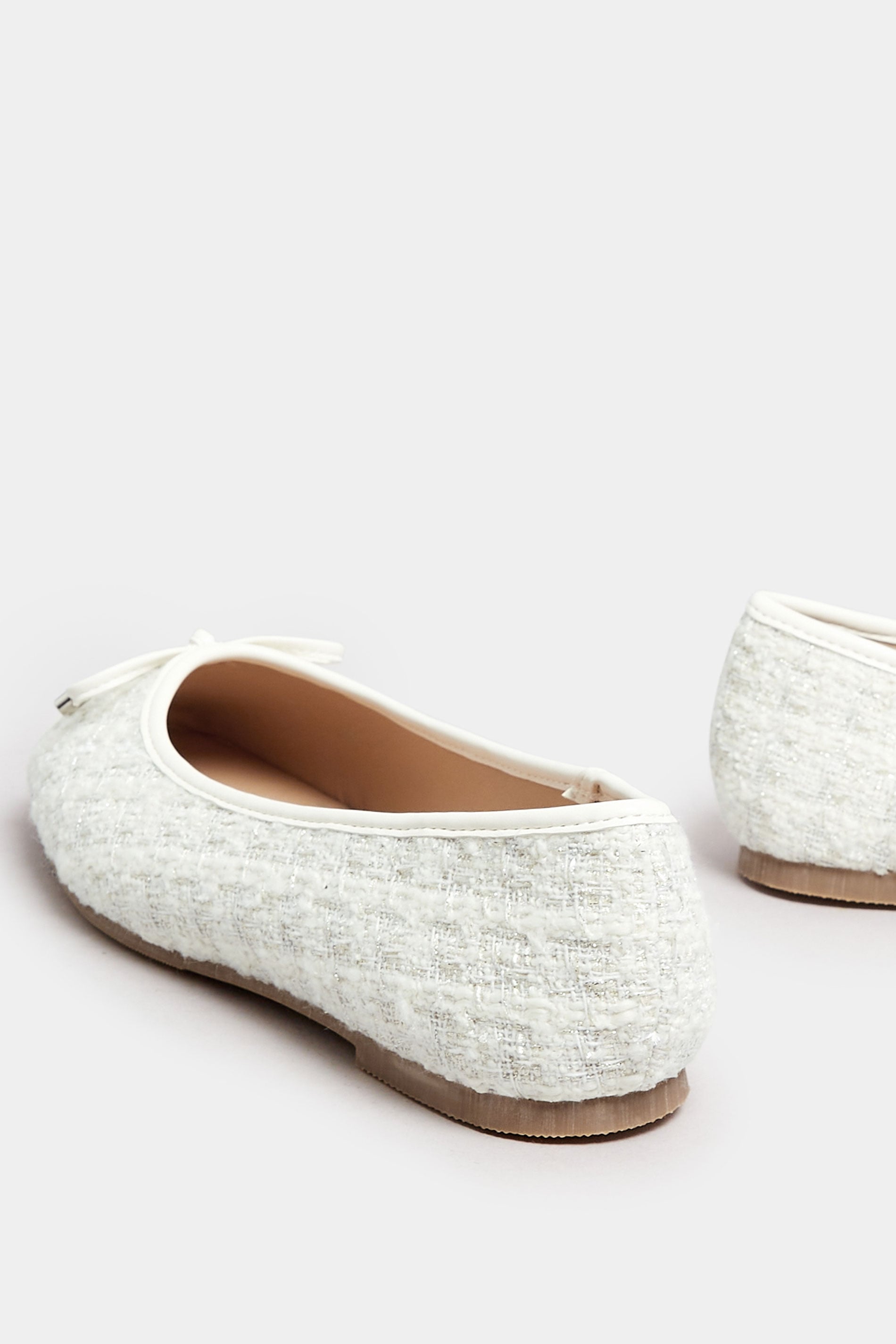  LTS White Boucle Tweed Ballerina Pumps In Standard Fit