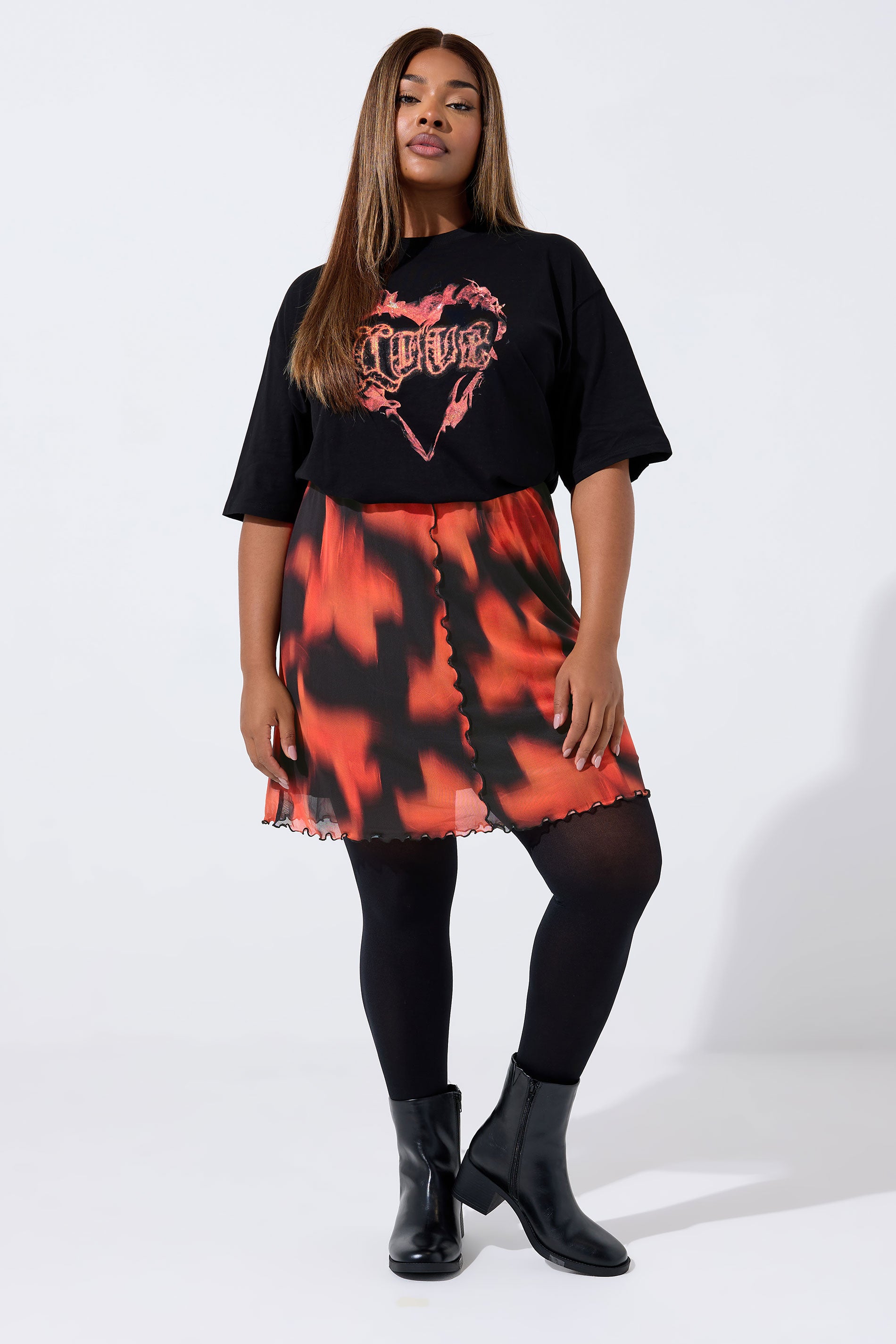  LIMITED COLLECTION - Mini Jupe En Filet Rouge & Noire Floral Flouté