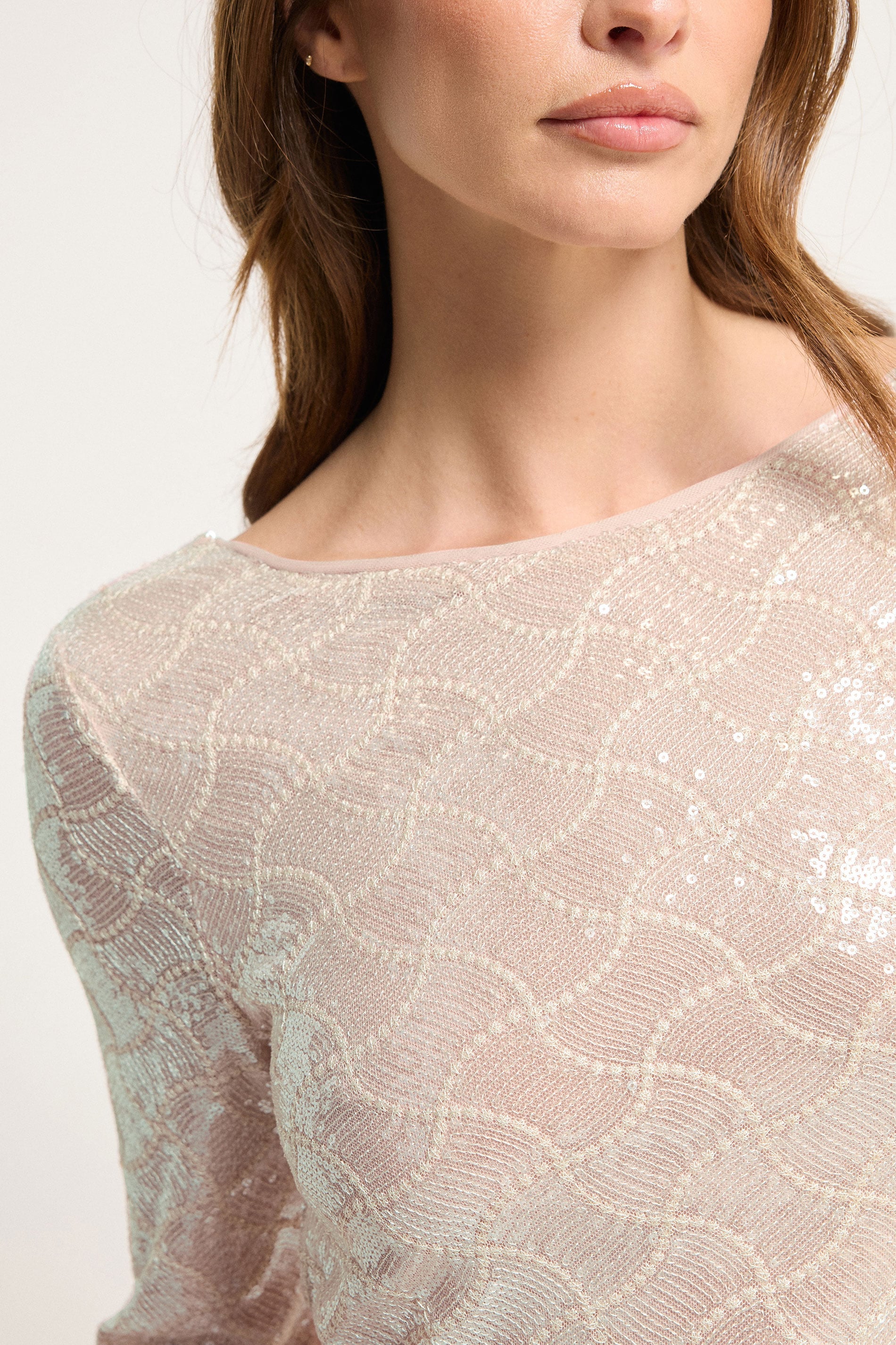  STAR Light Pink Sequin Cowl Back Mini Dress