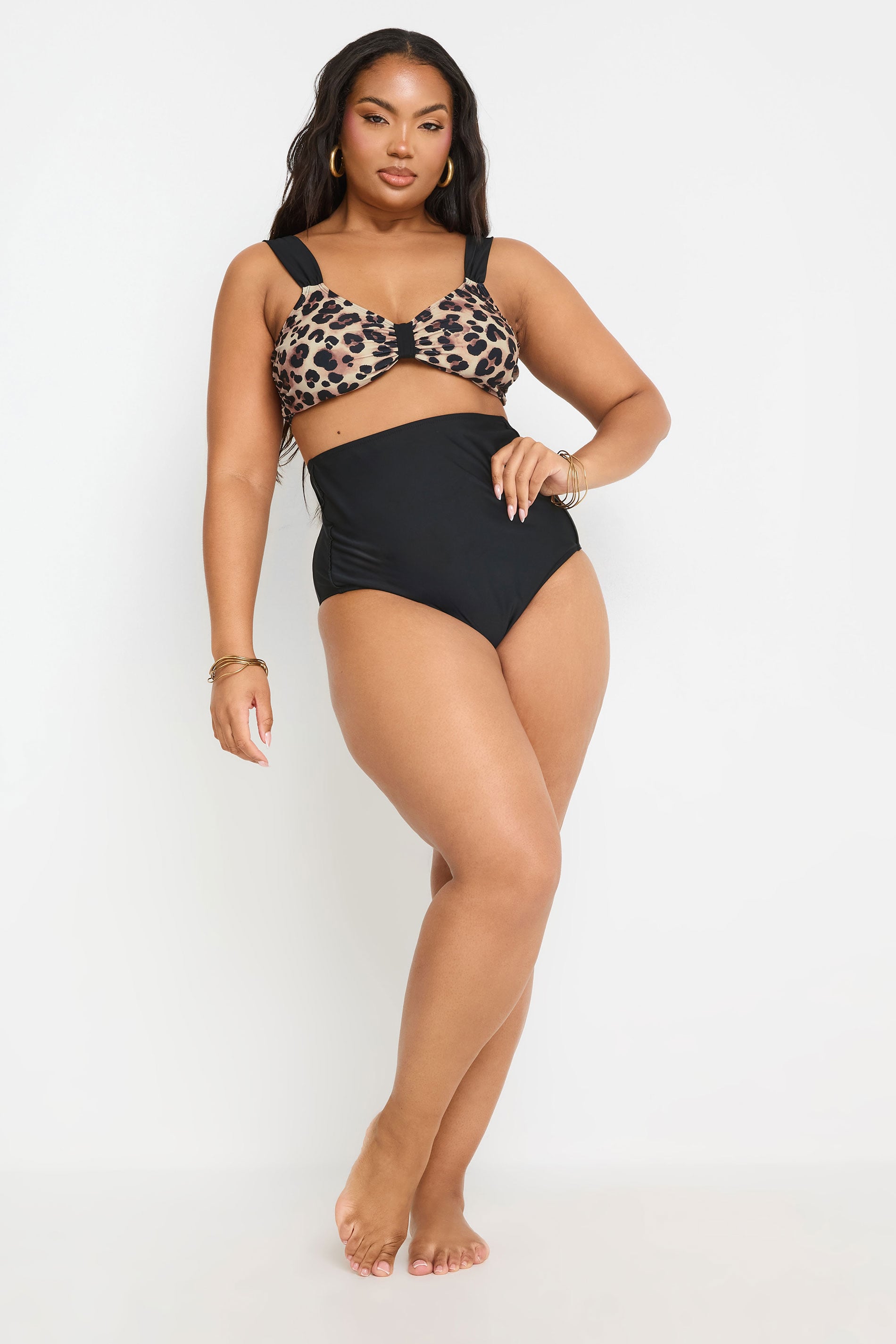  YOURS - Haut De Bikini Marron Léopard Bardot Volanté