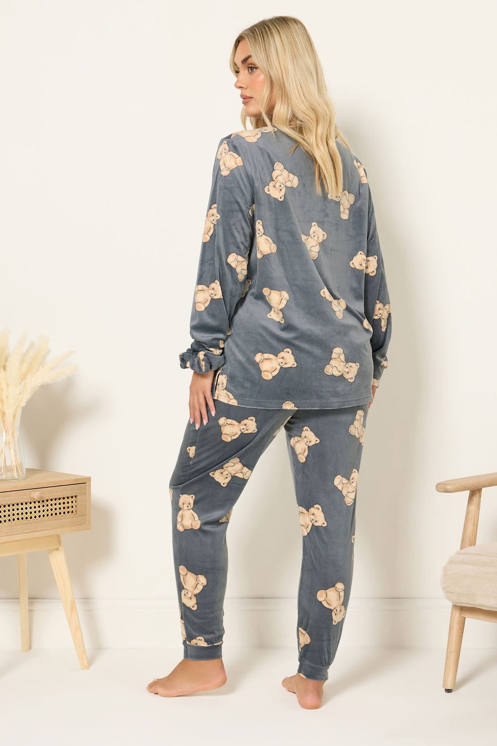  YOURS Curve Ensemble Pyjama Et Chouchou En Polaire Gris à Imprimé Teddy
