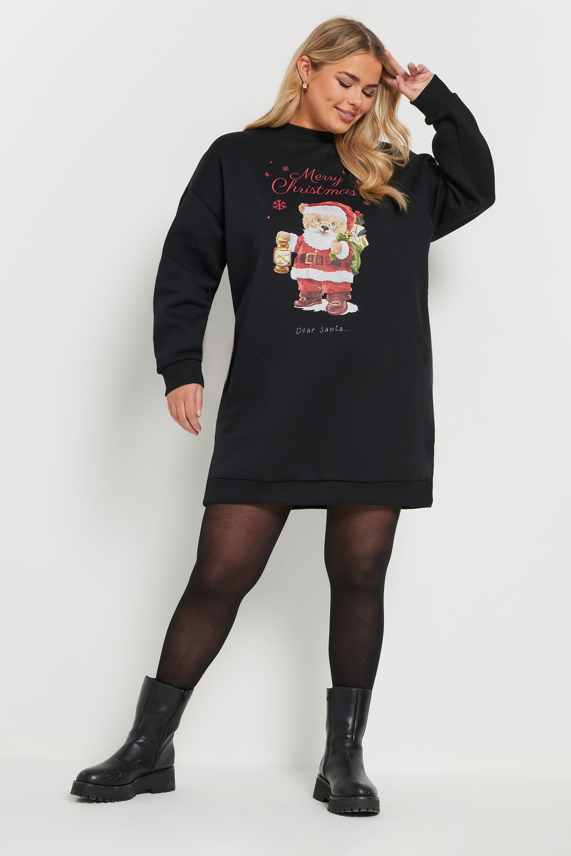  YOURS - Robe-Sweatshirt Noire 'Merry Christmas' Peluche