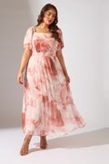  EVANS Curve Pink Floral Angel Sleeve Occasion Dress
