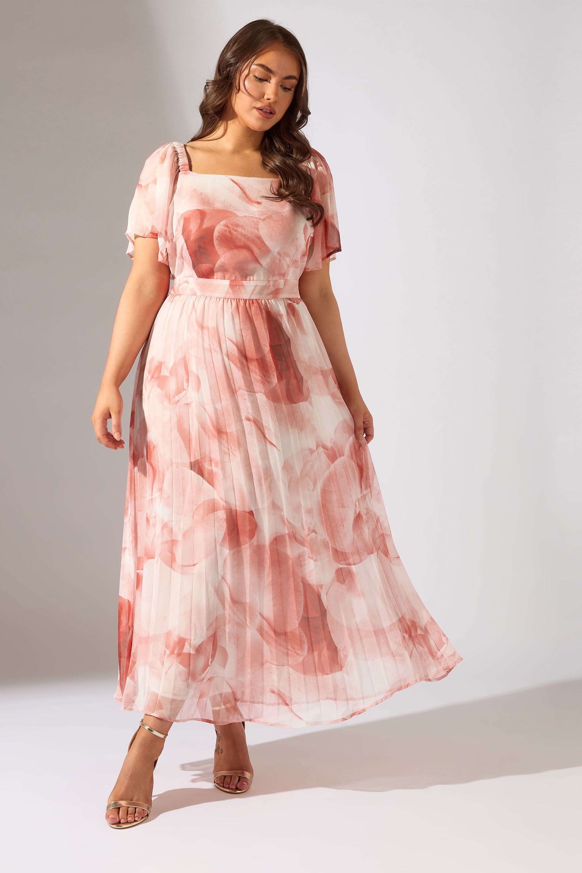  EVANS Curve Pink Floral Angel Sleeve Occasion Dress