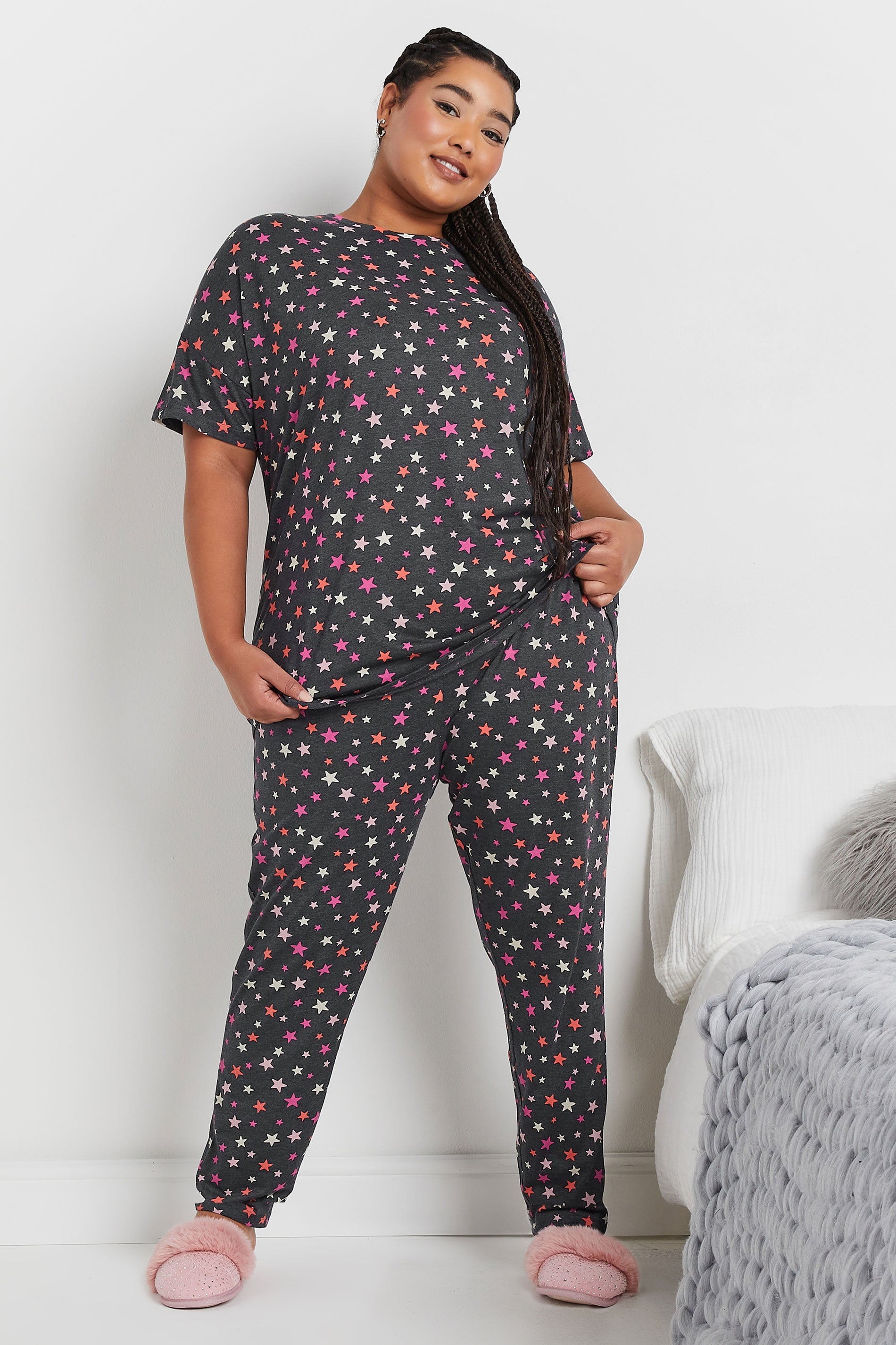  YOURS - Ensemble De Pyjama Gris Étoilé Manches Courtes