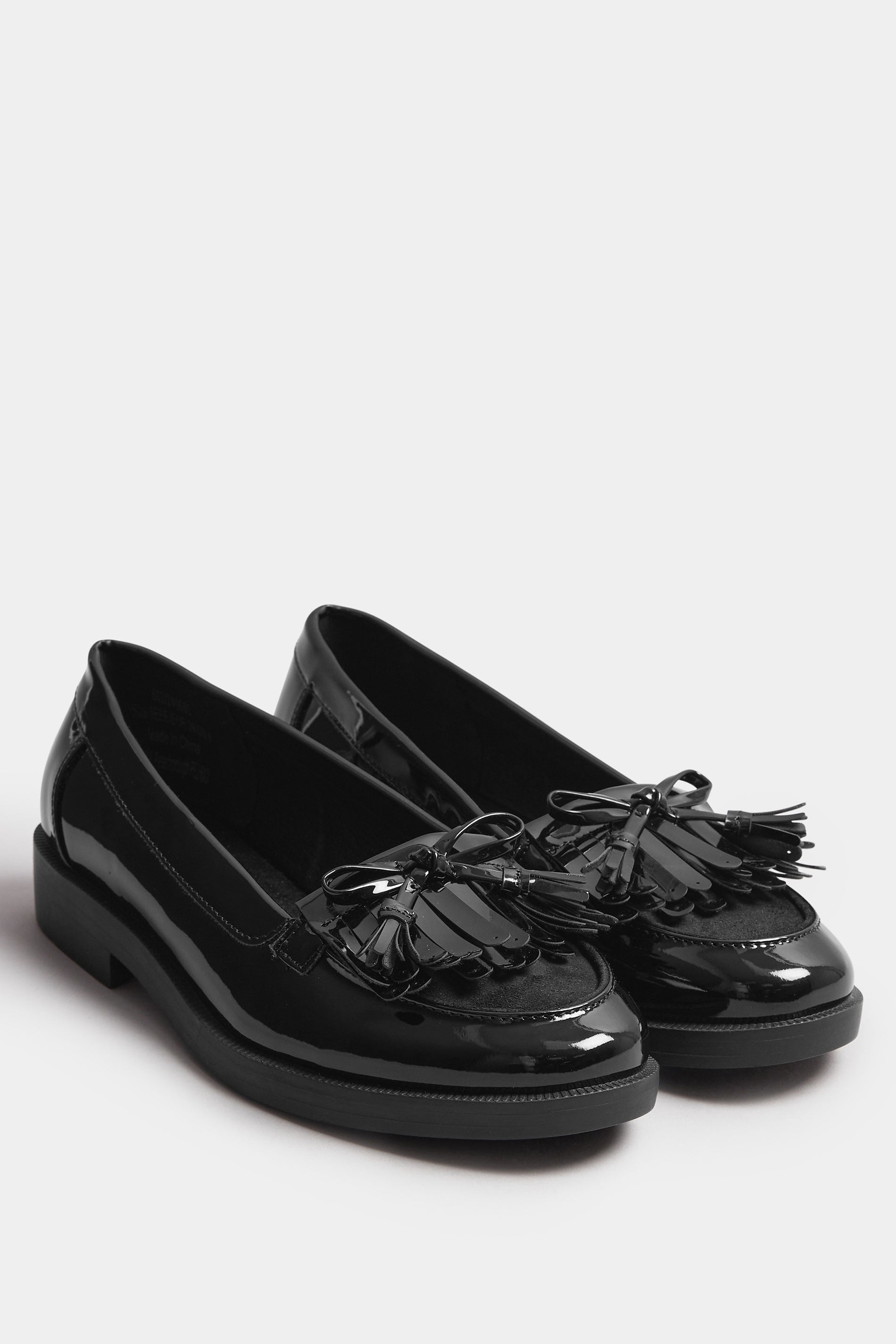  Mocassins à Franges En Cuir Verni Noir, Coupes Wide E Et Extra Wide EEE