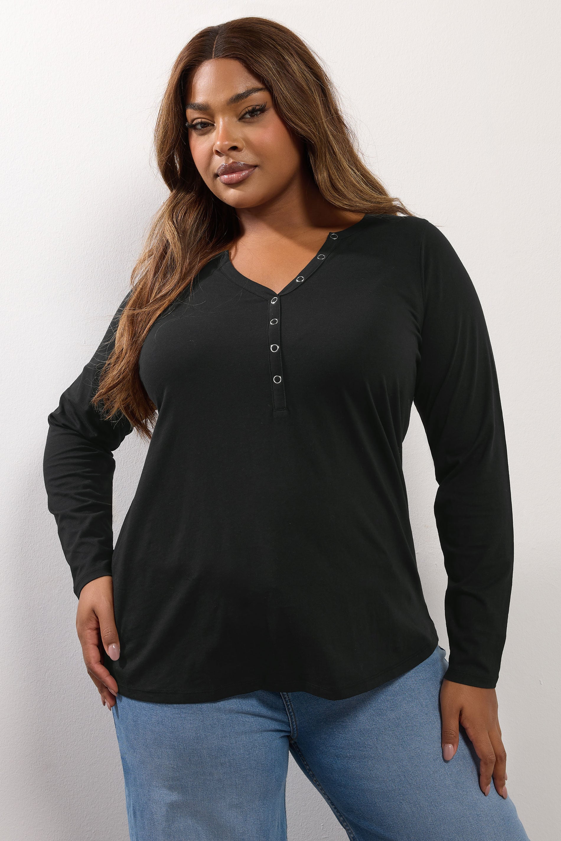  YOURS Curve Haut Henley Côtelé Noir