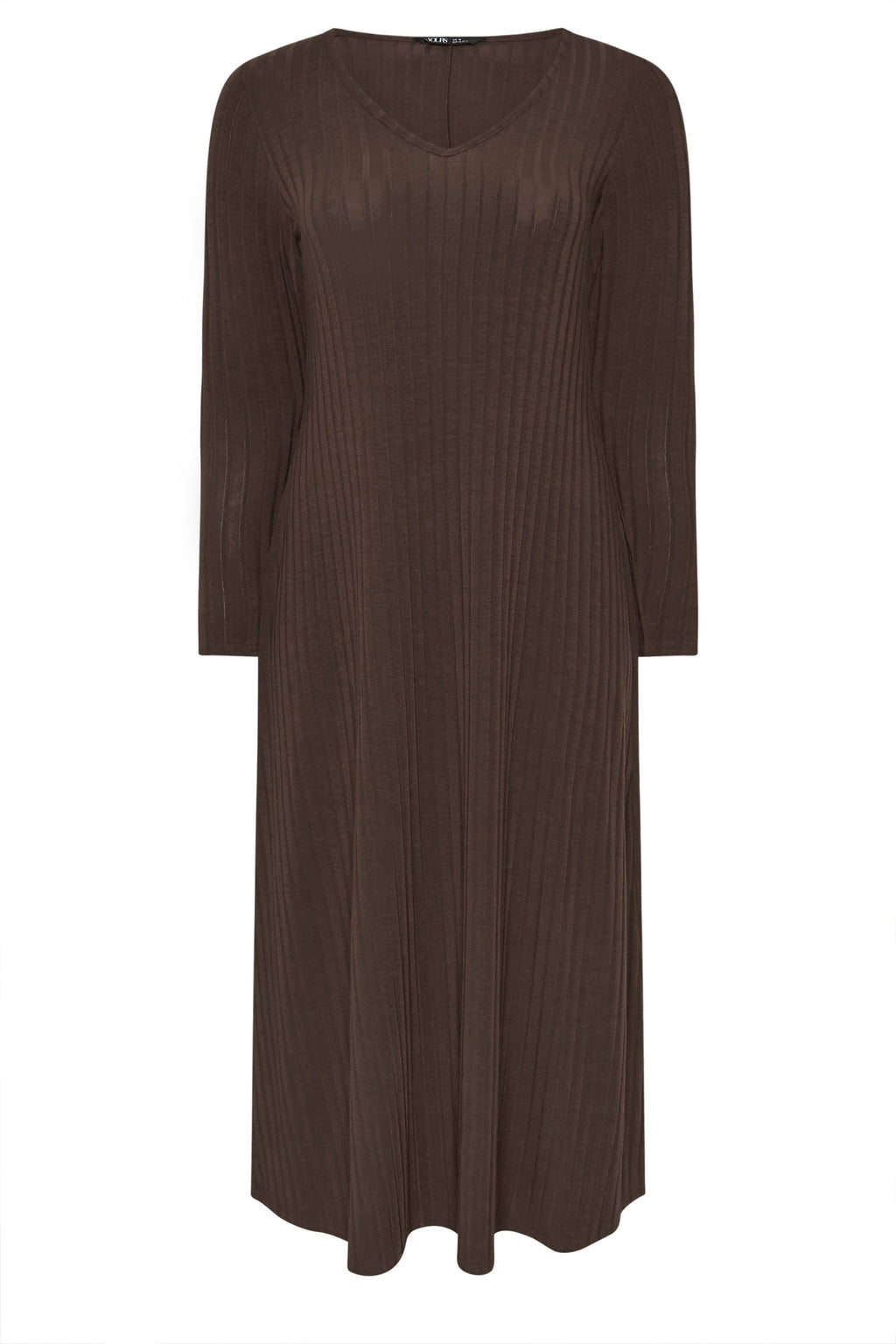 YOURS - Robe Maxi Chocolat Nervurée Volantée