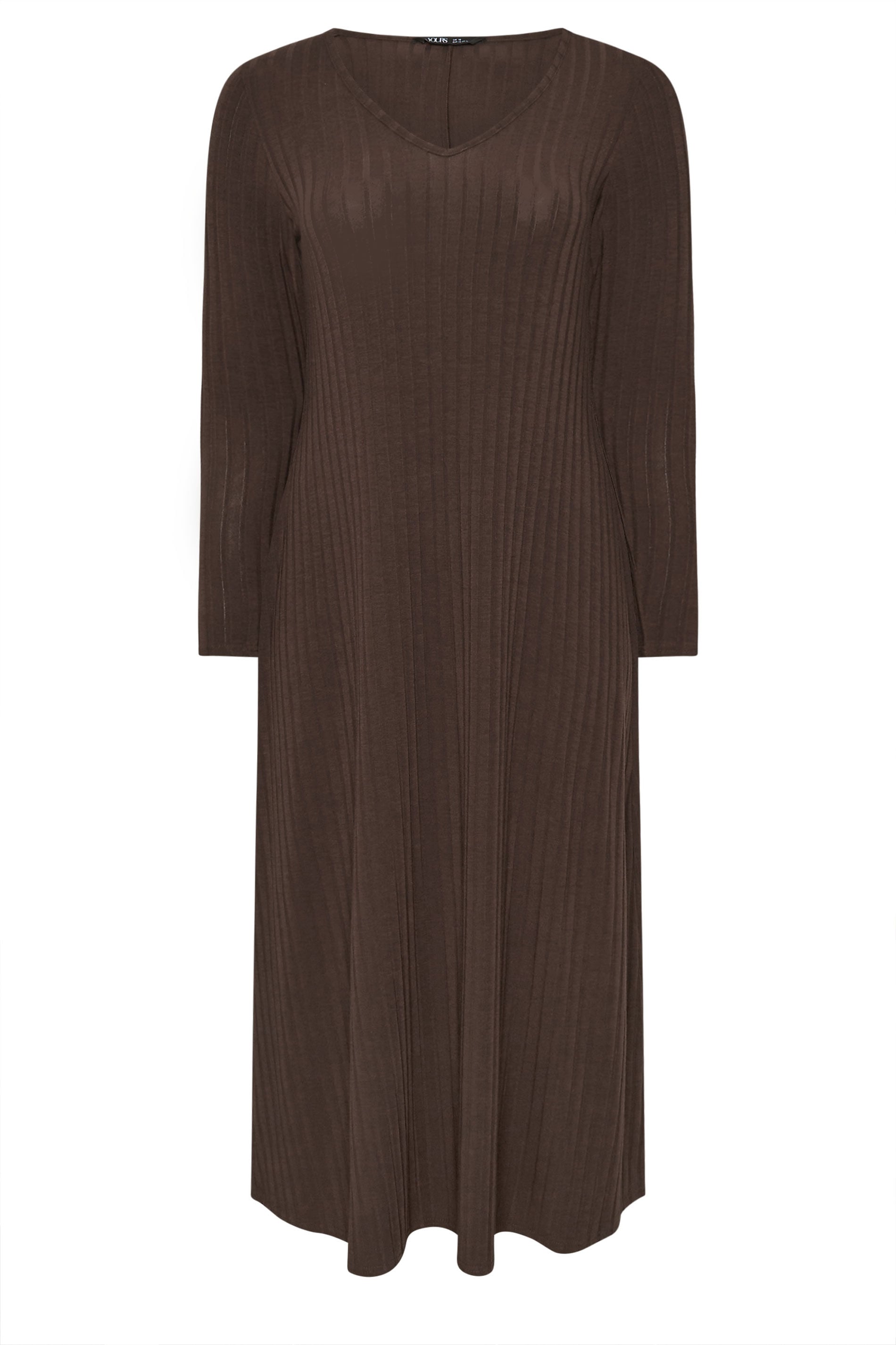  YOURS - Robe Maxi Chocolat Nervurée Volantée