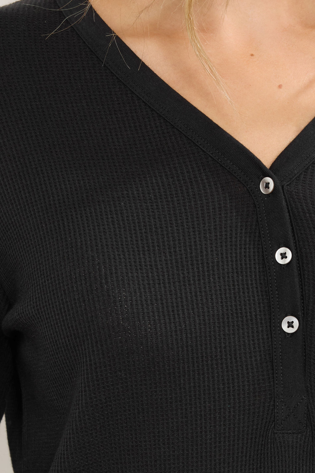  LTS Tall Black Cotton Waffle Pyjama Top