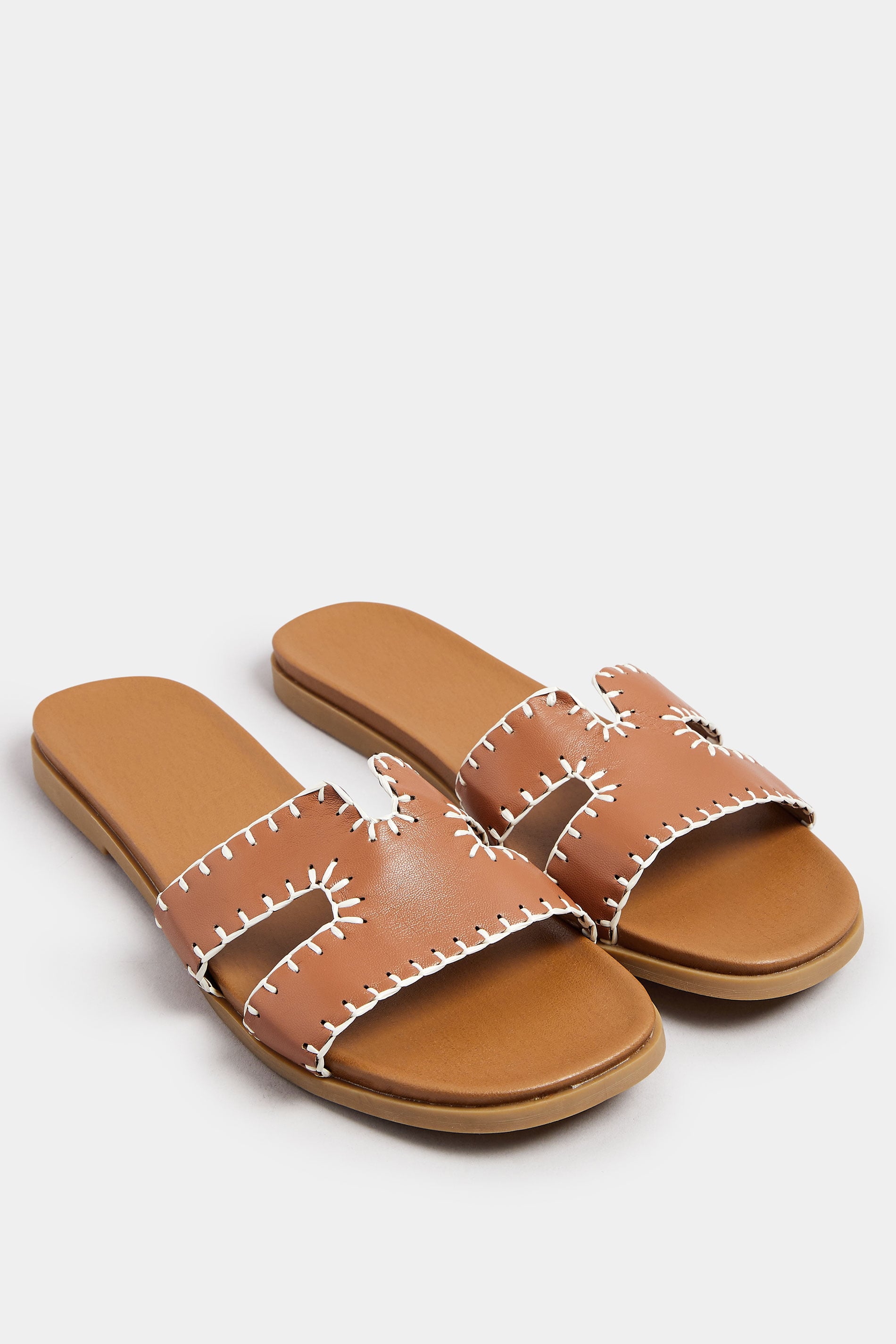  Mules Plates Marrons Effet Cuir Design Couture Pieds Extra Larges EEE