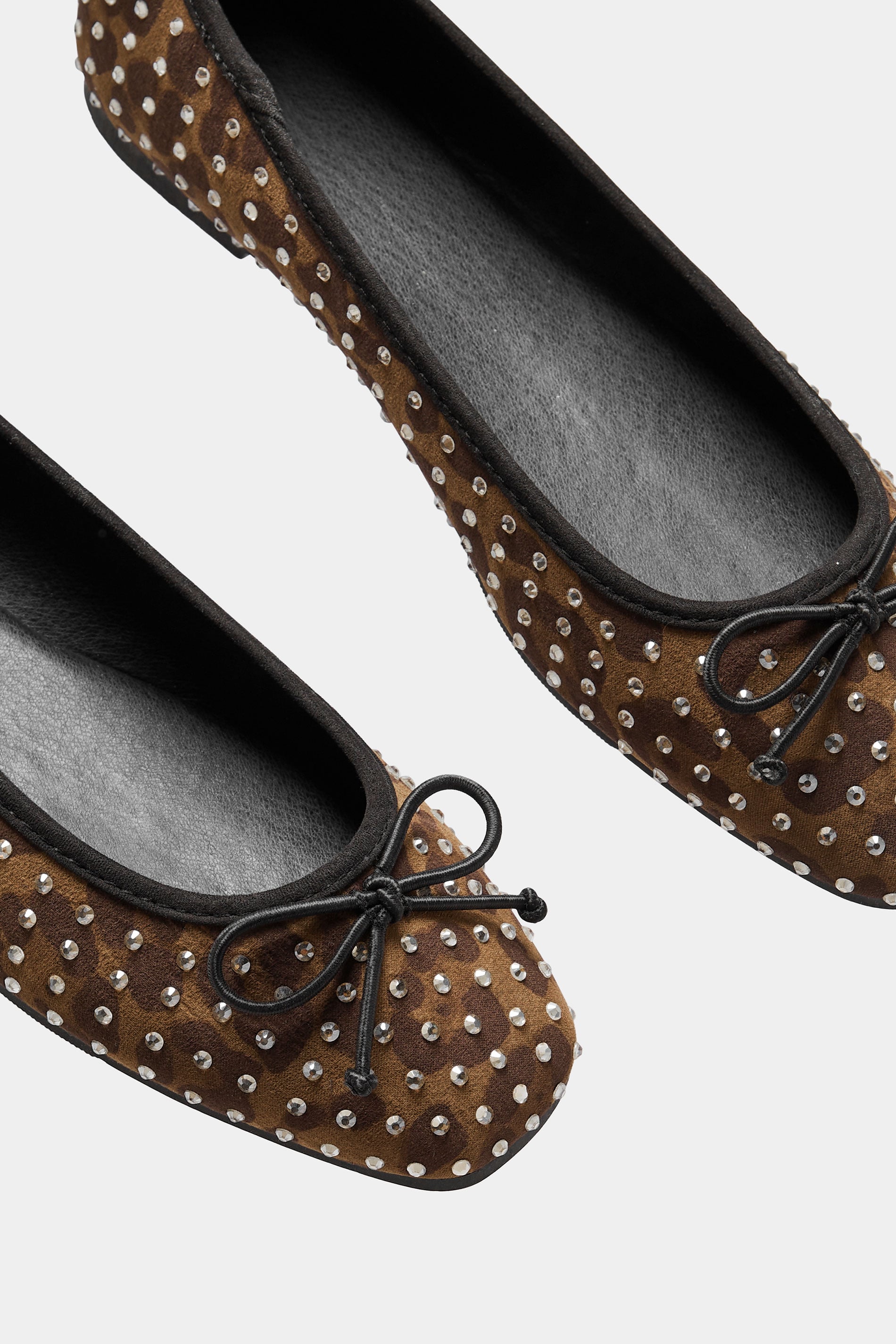  LTS Brown Leopard Print Faux Suede Diamante Ballerina Pumps In Standard Fit