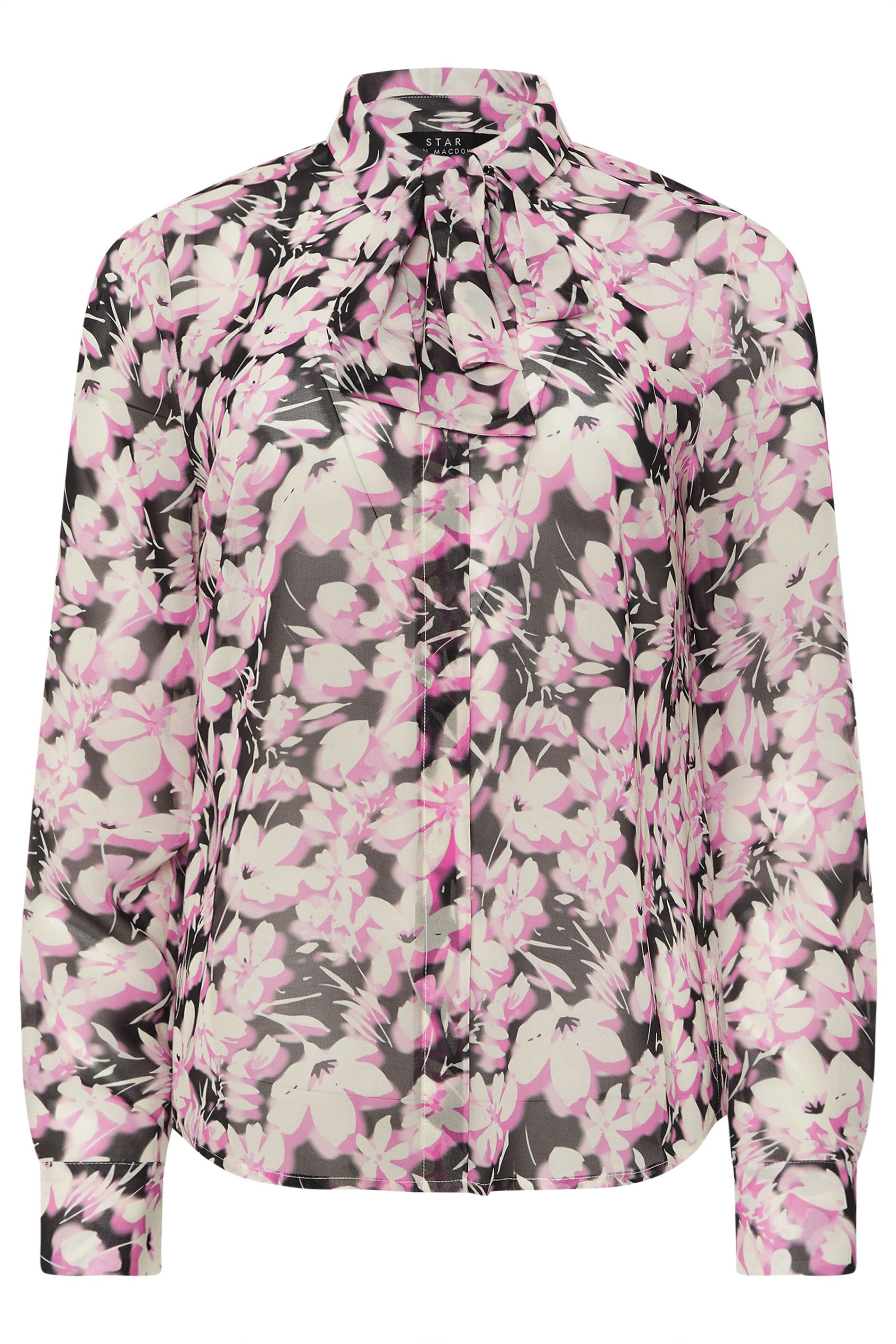  STAR Pink Floral Tie Neck Blouse