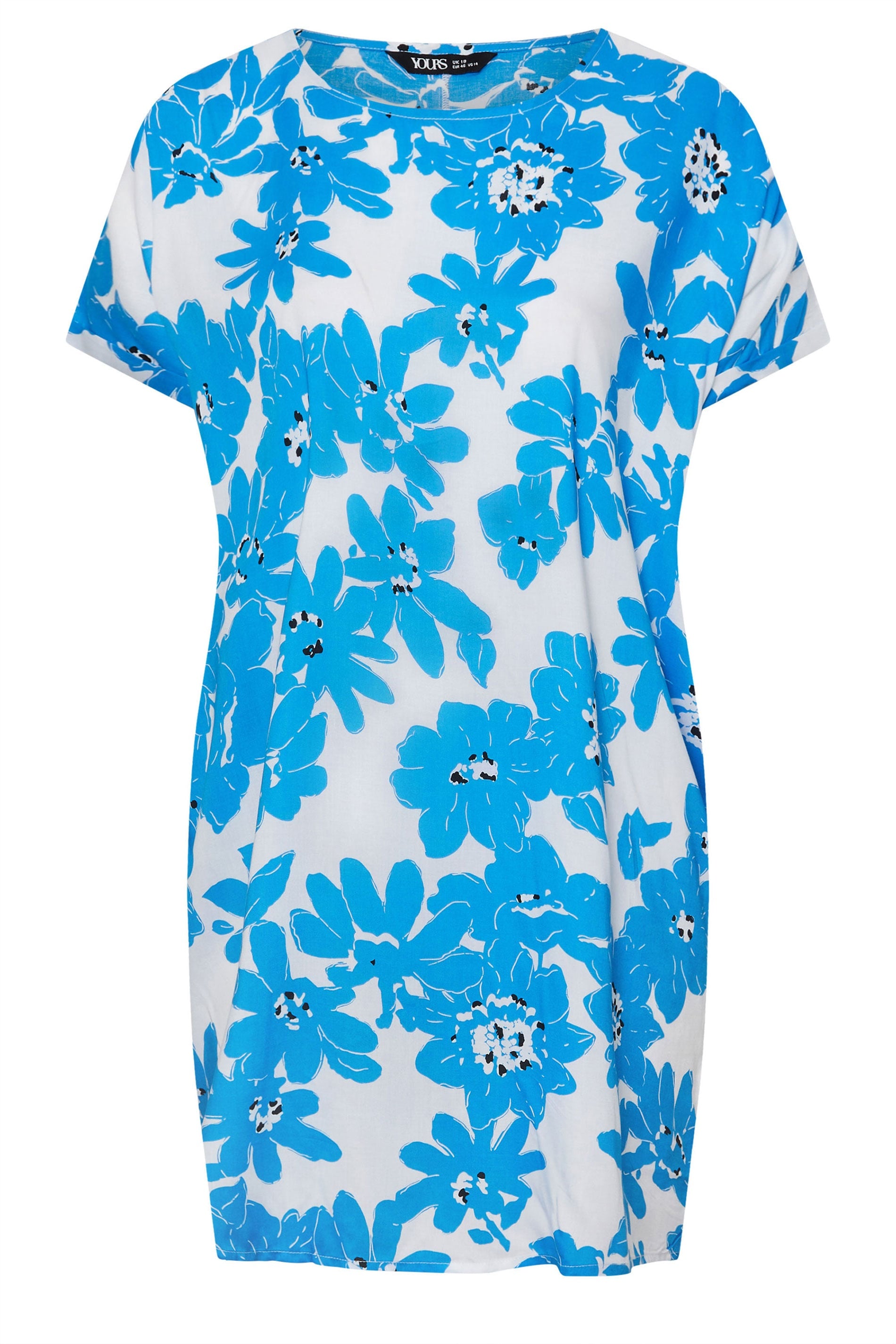 YOURS - Tunique Bleue Ciel & Blanche Design Floral Manches Courtes