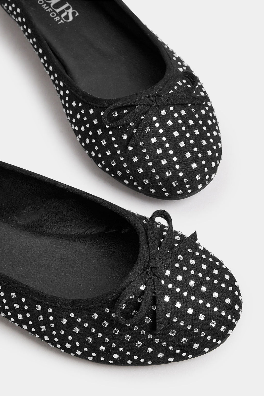  Ballerines Noires Paillettées à Strass Pieds Larges EEE