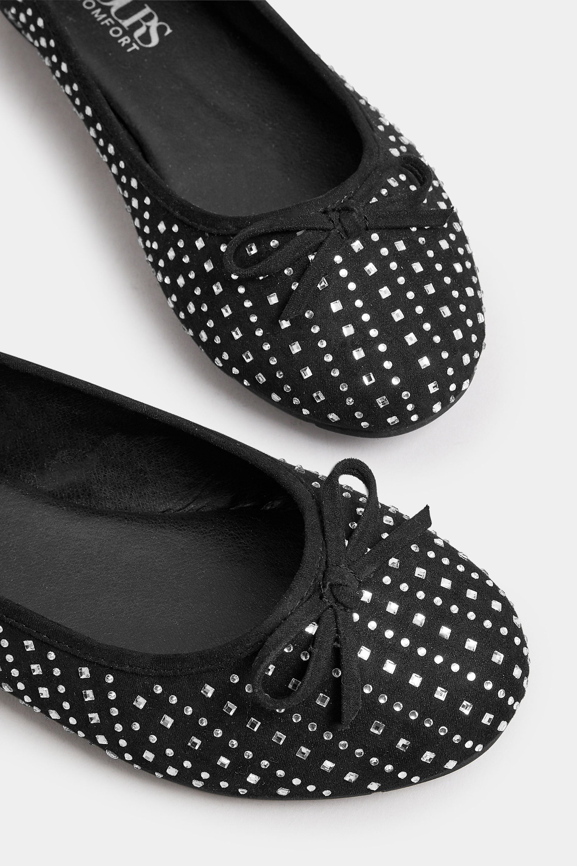  Ballerines Noires Paillettées à Strass Pieds Larges EEE
