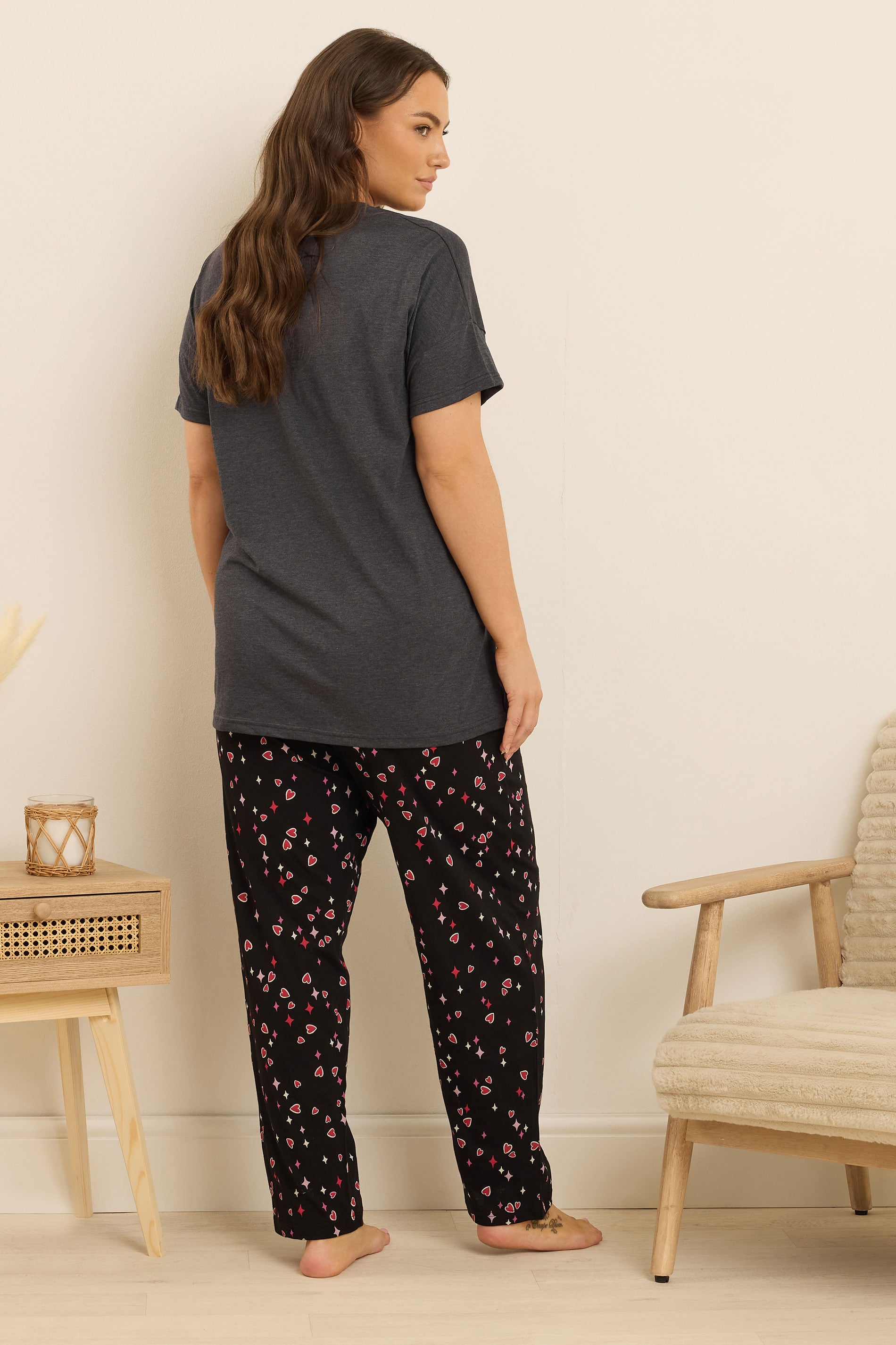  YOURS Curve Ensemble De Pyjama Gris à Jambes Larges Avec Slogan « Feeling Lucky »