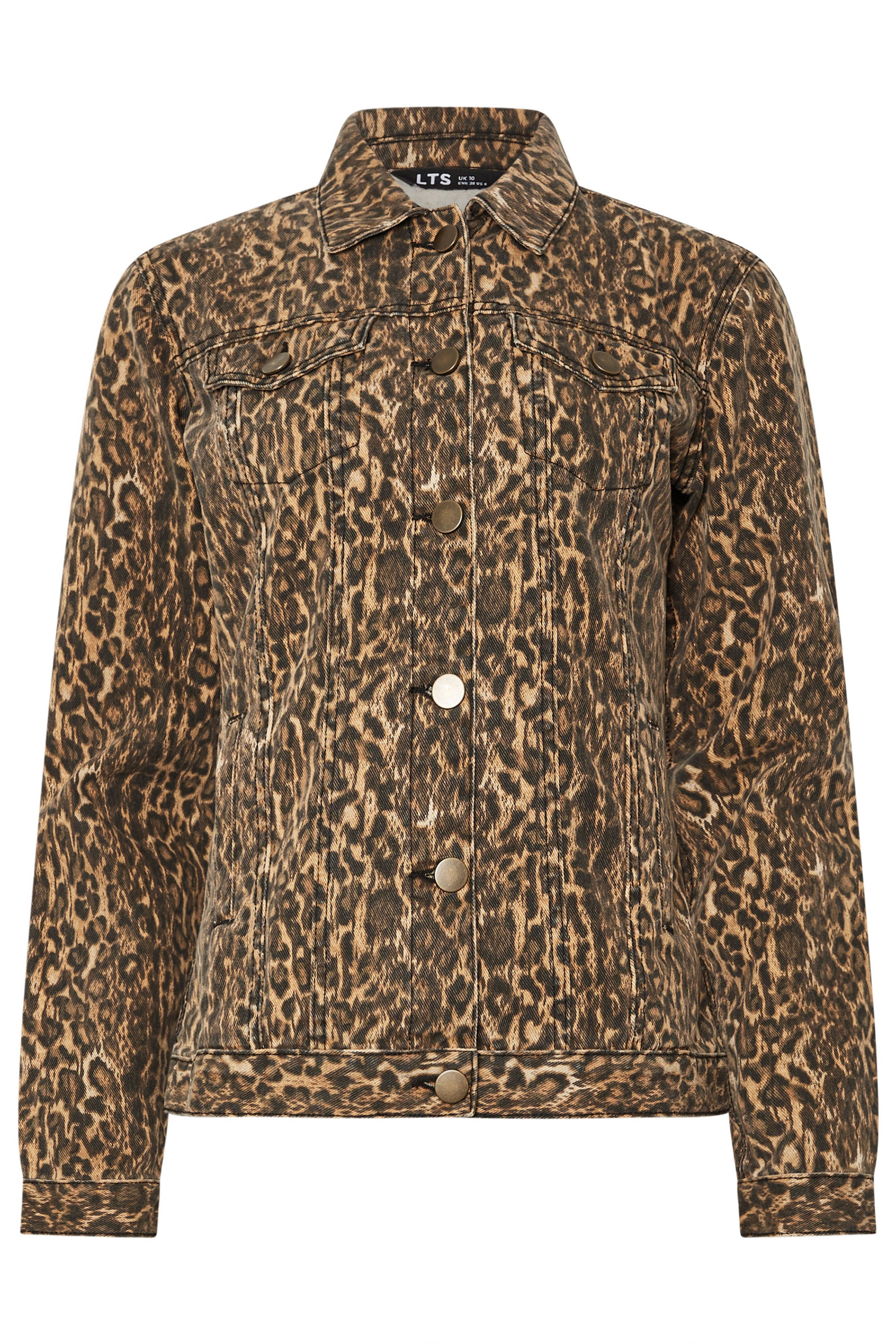  LTS Tall Brown Leopard Print Denim Jacket