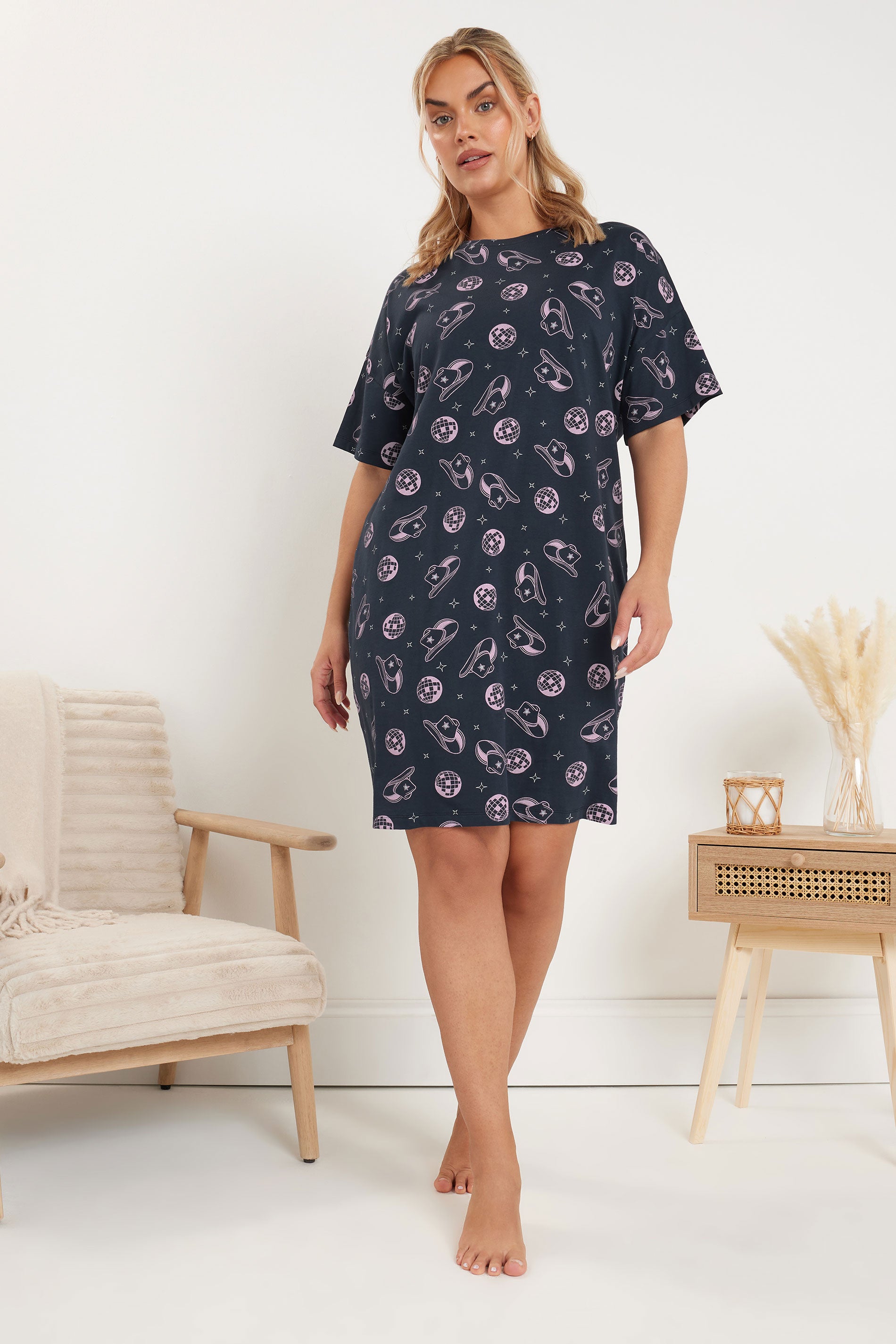  YOURS - Lot De 2 Chemises De Nuit Rose & Noire Disco