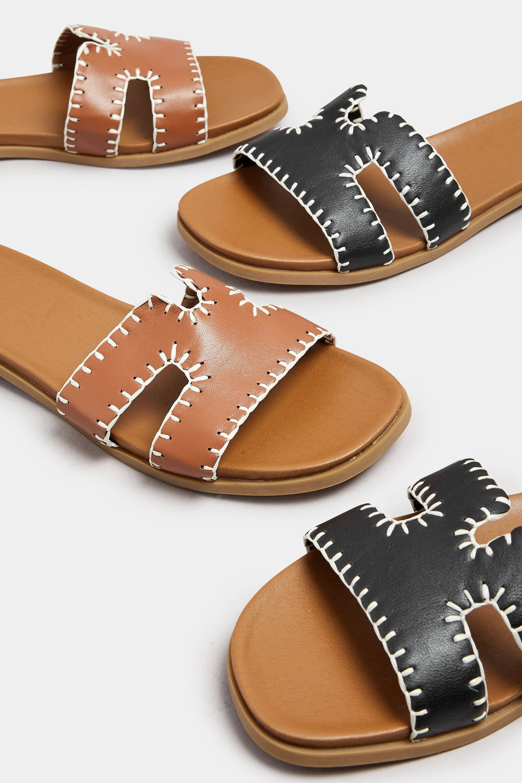  Mules Plates Marrons Effet Cuir Design Couture Pieds Extra Larges EEE