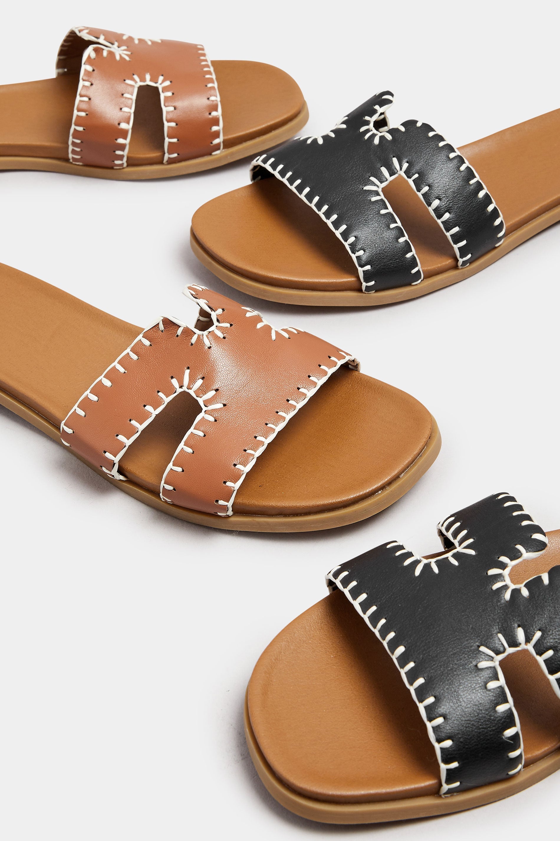  Mules Plates Marrons Effet Cuir Design Couture Pieds Extra Larges EEE