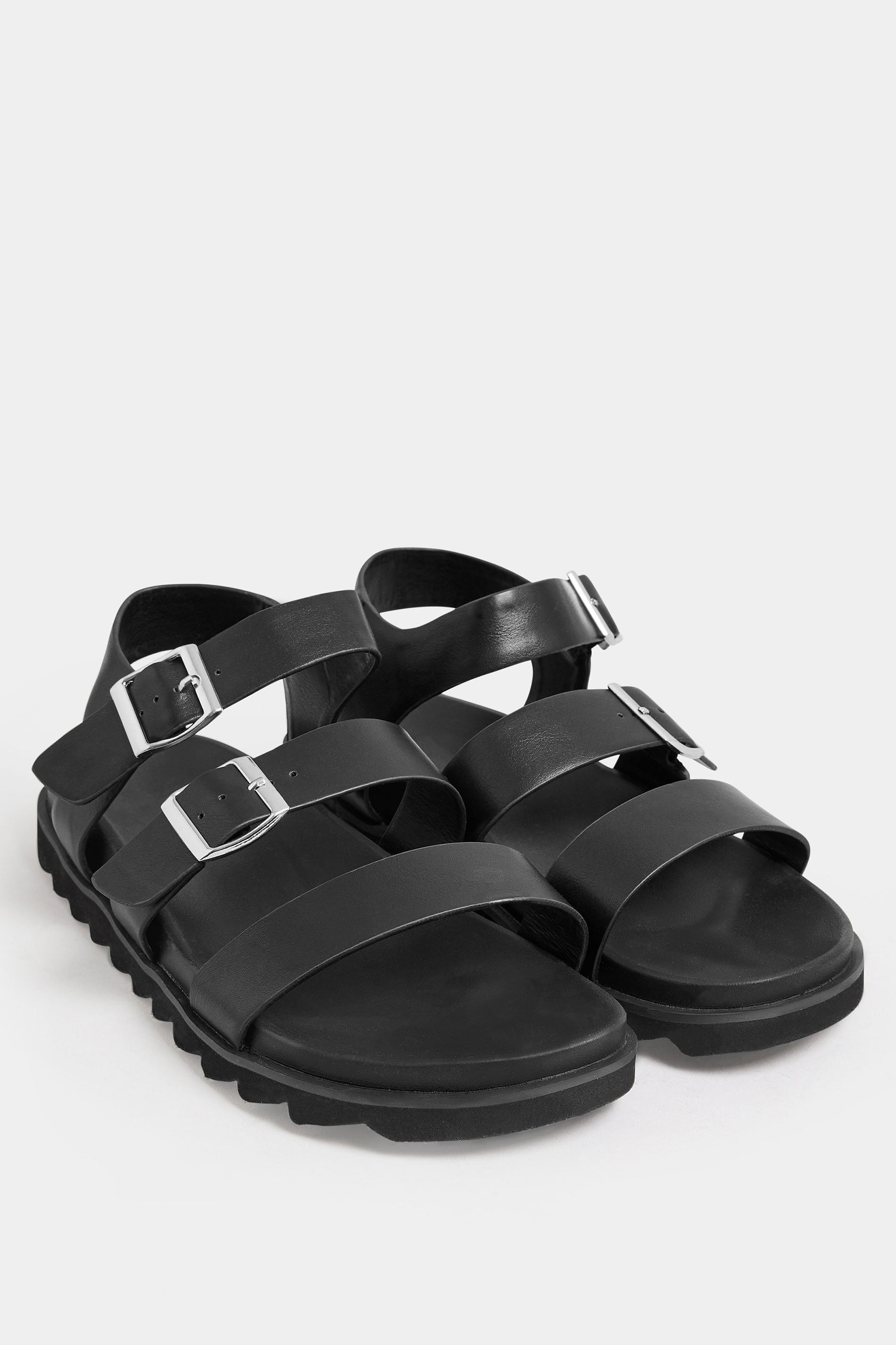  LIMITED COLLECTION - Sandales Noires Boucles Argentées Pieds Extra Larges EEE
