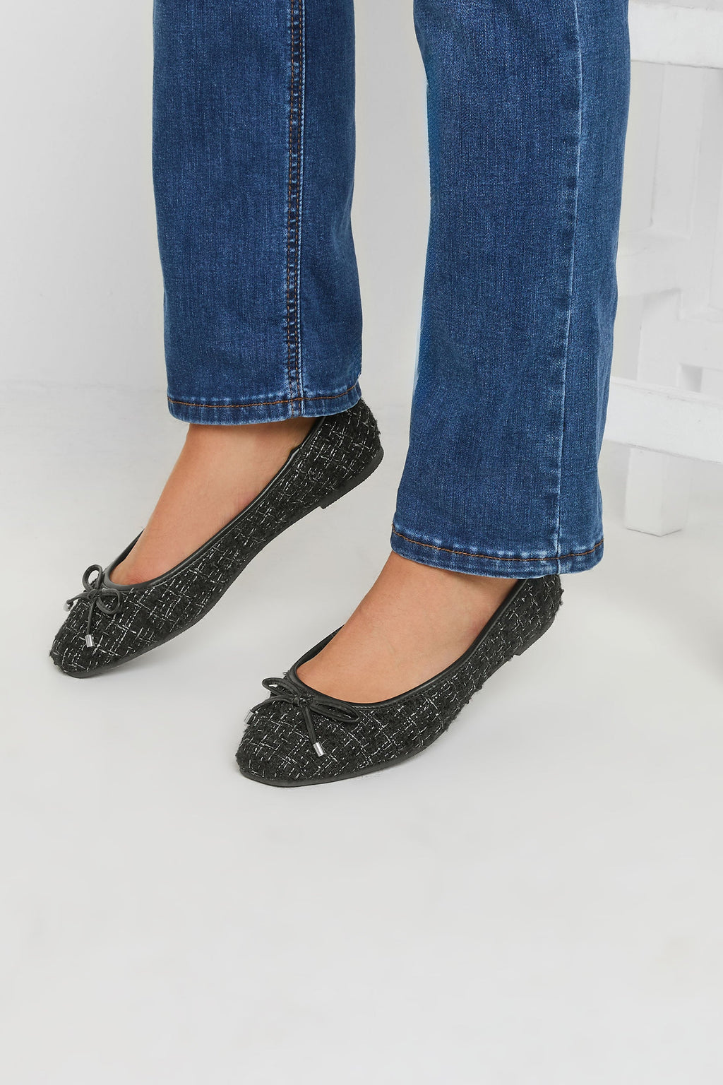  LTS Black Boucle Tweed Ballerina Pumps In Standard Fit