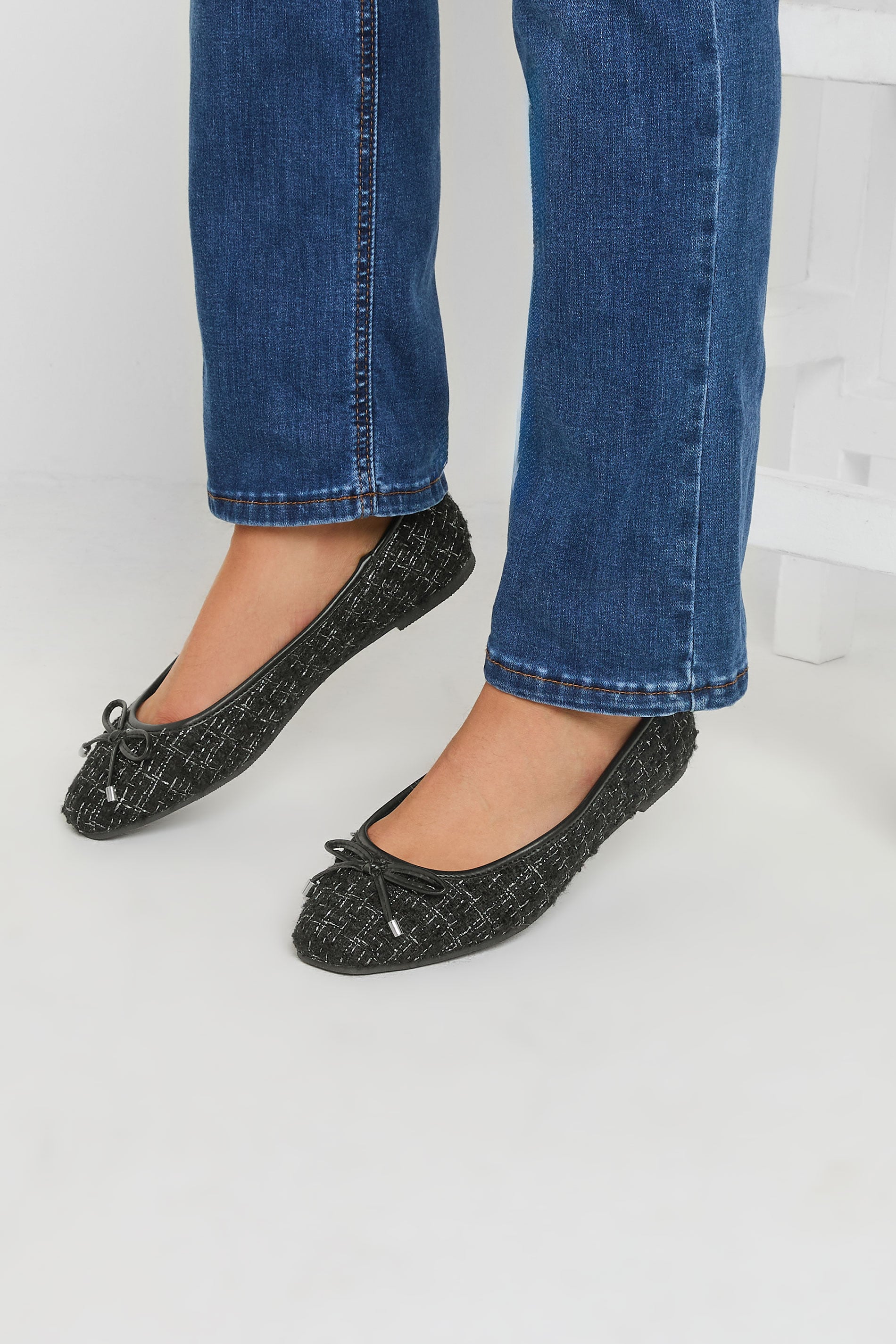  LTS Black Boucle Tweed Ballerina Pumps In Standard Fit