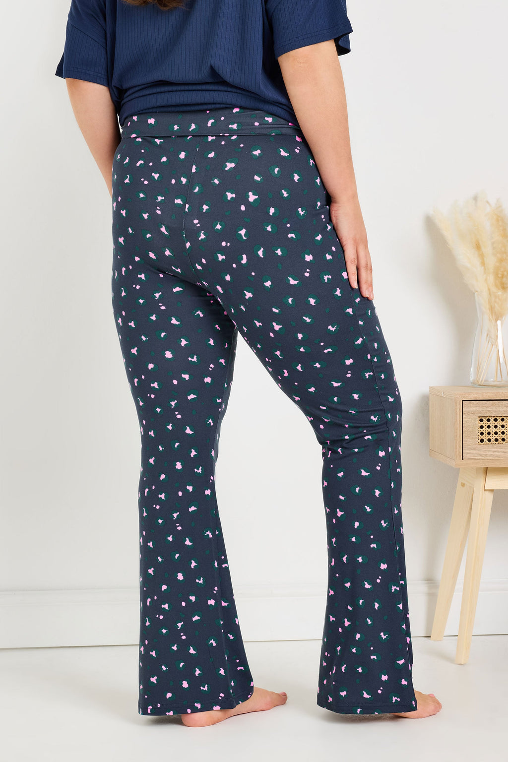  YOURS - Bas De Pyjama Bleu Marine & Rose Léopard