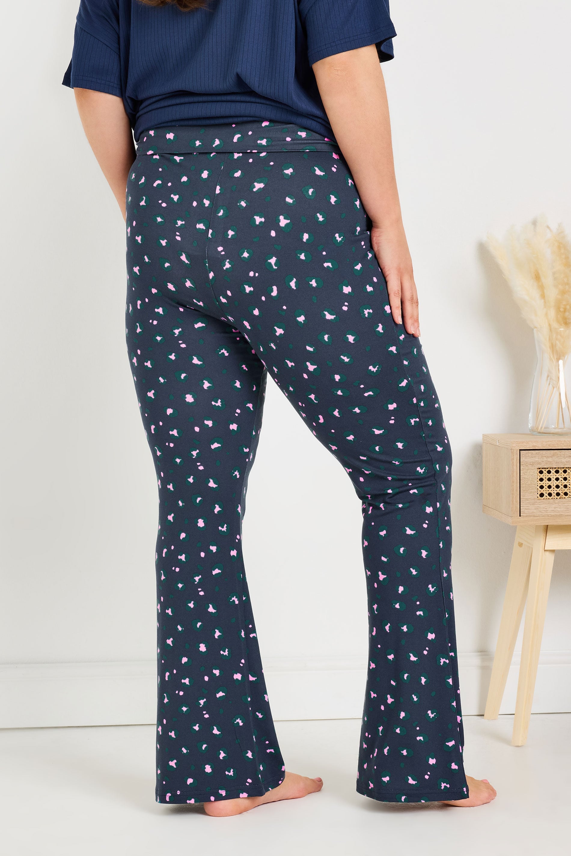  YOURS - Bas De Pyjama Bleu Marine & Rose Léopard