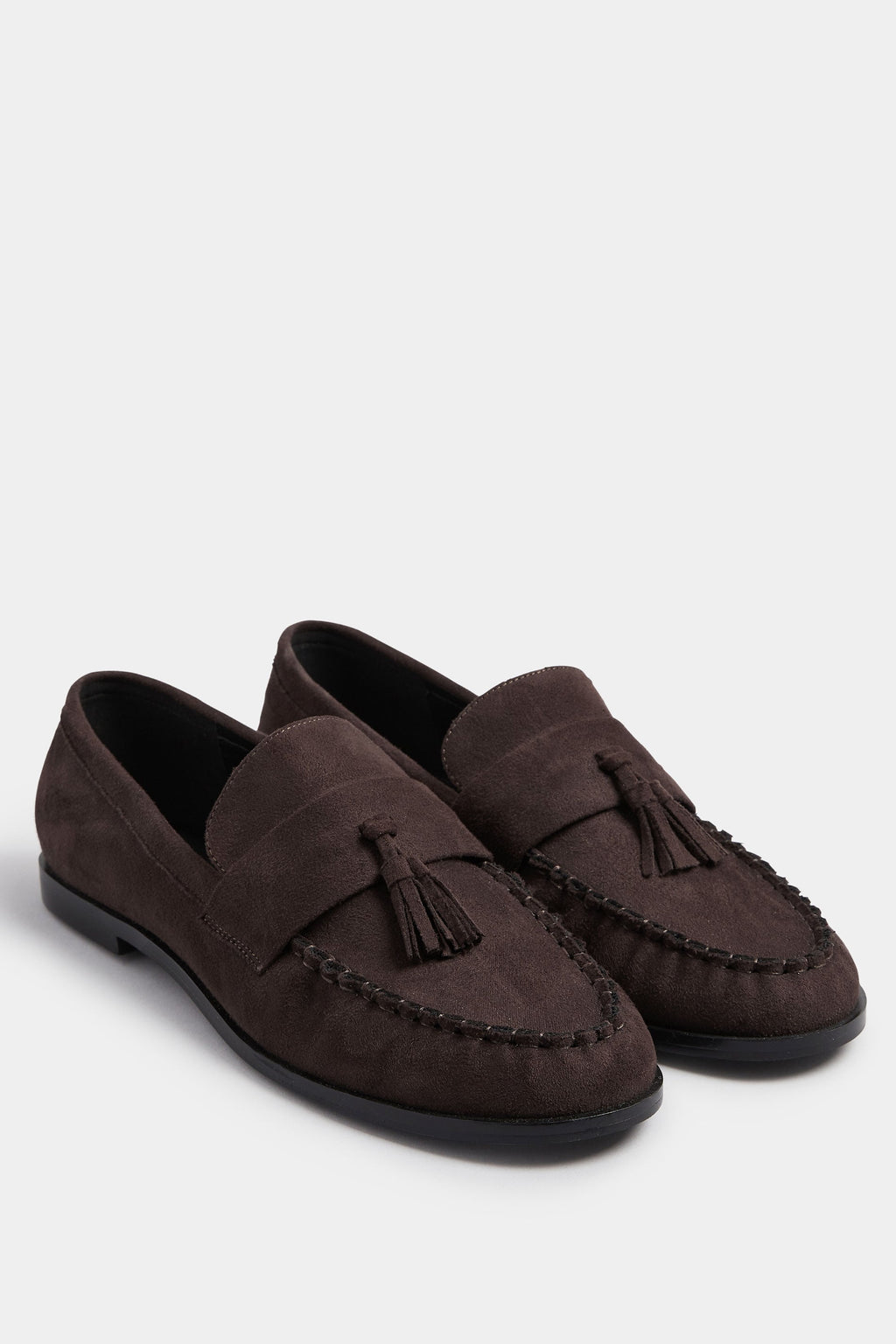  LTS Chocolate Brown Faux Suede Tassel Flat Loafers