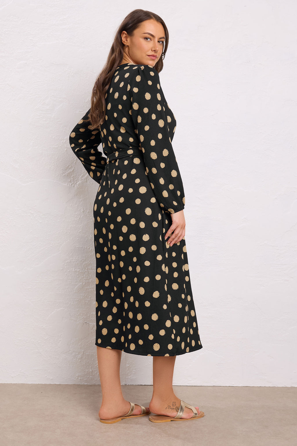  EVANS Curve Black Spot Print Split Front Dress