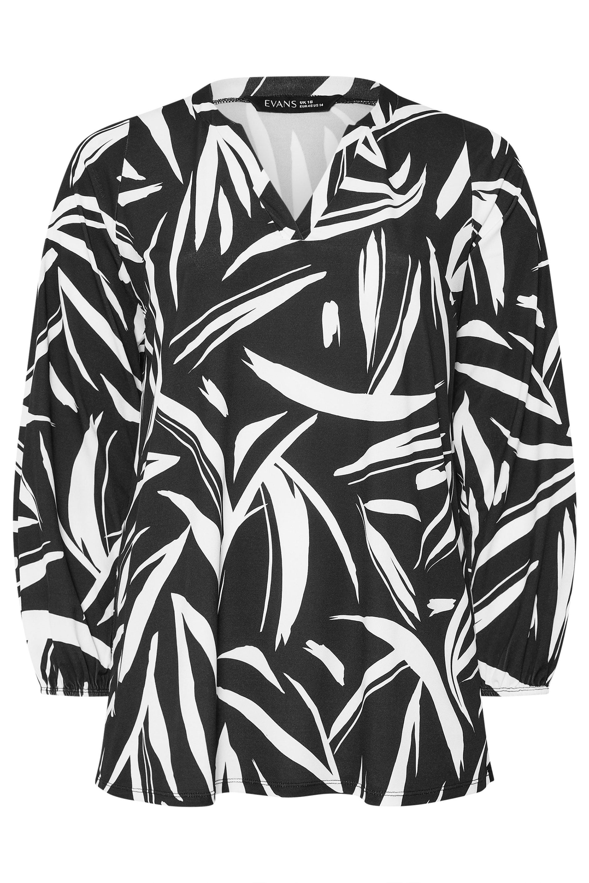  EVANS Curve Black Abstract Print Jersey Blouse