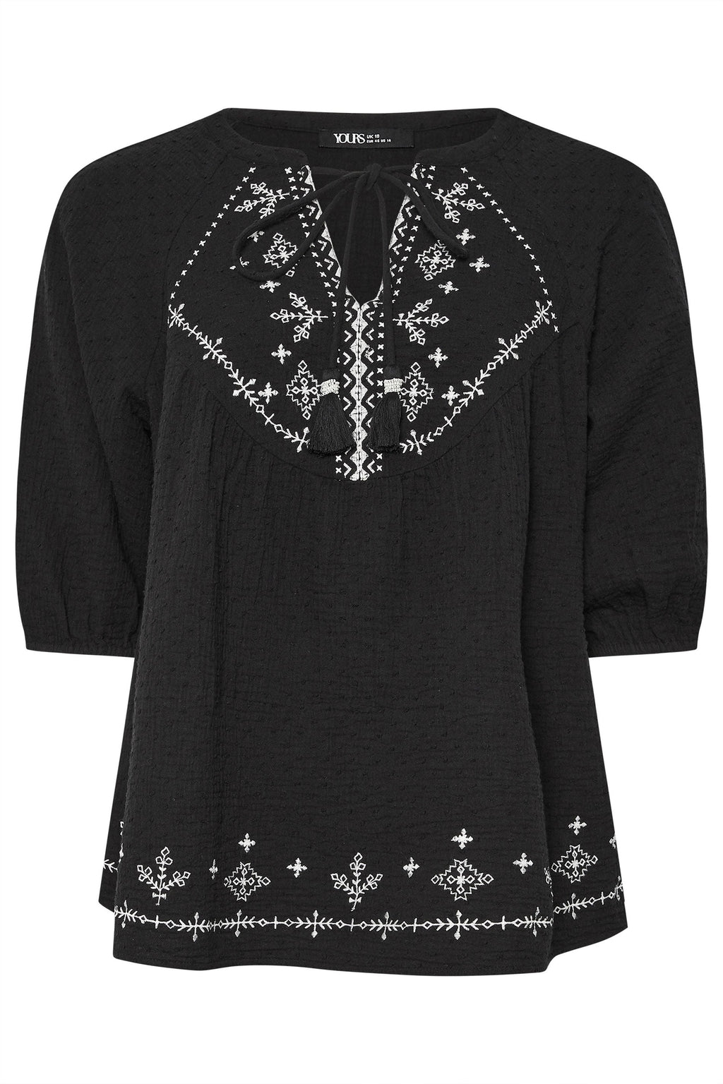  YOURS - Blouse Noire Design Brodé Manches Courtes