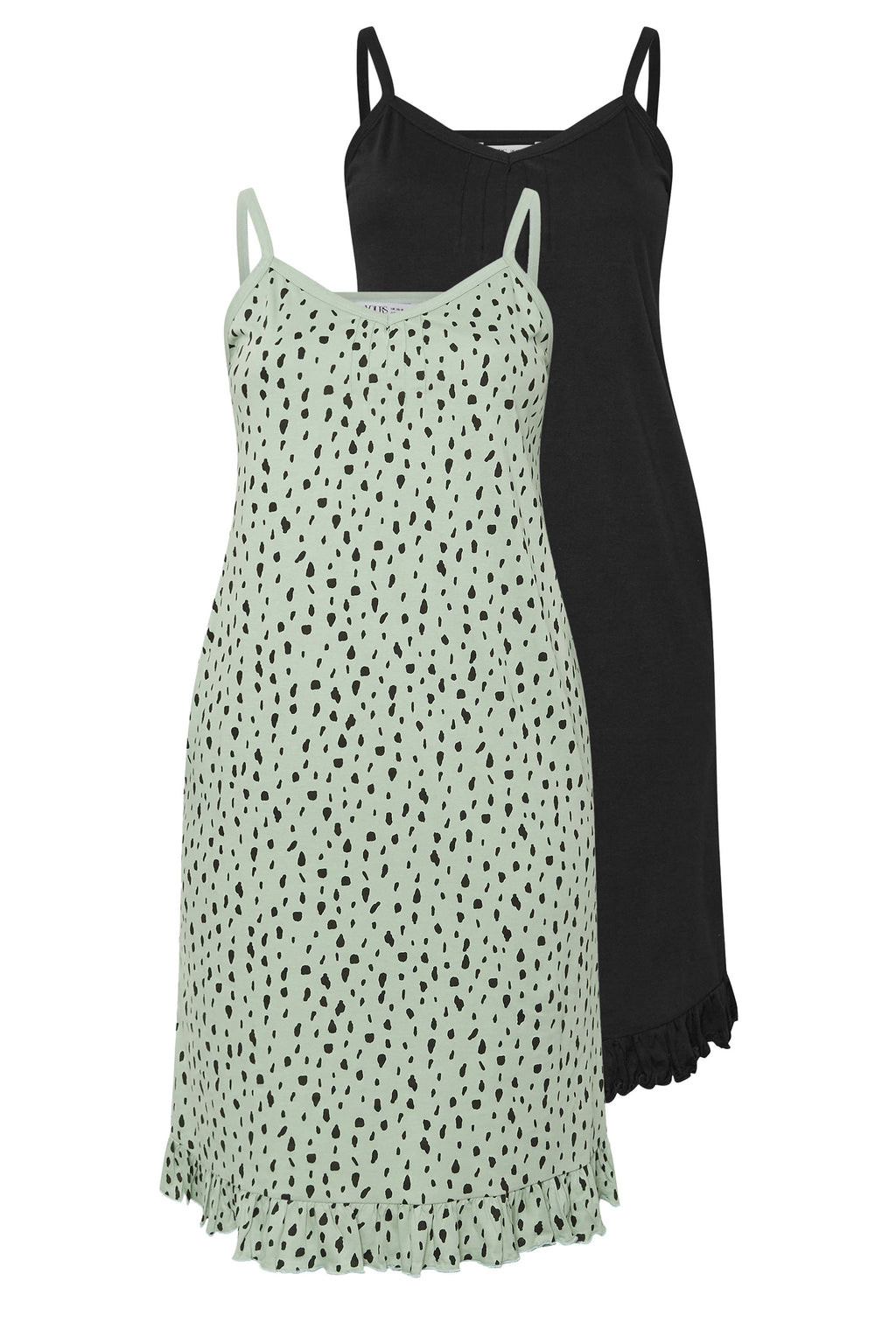  YOURS - Lot De 2 Chemises De Nuit Verte Et Noire à Pois