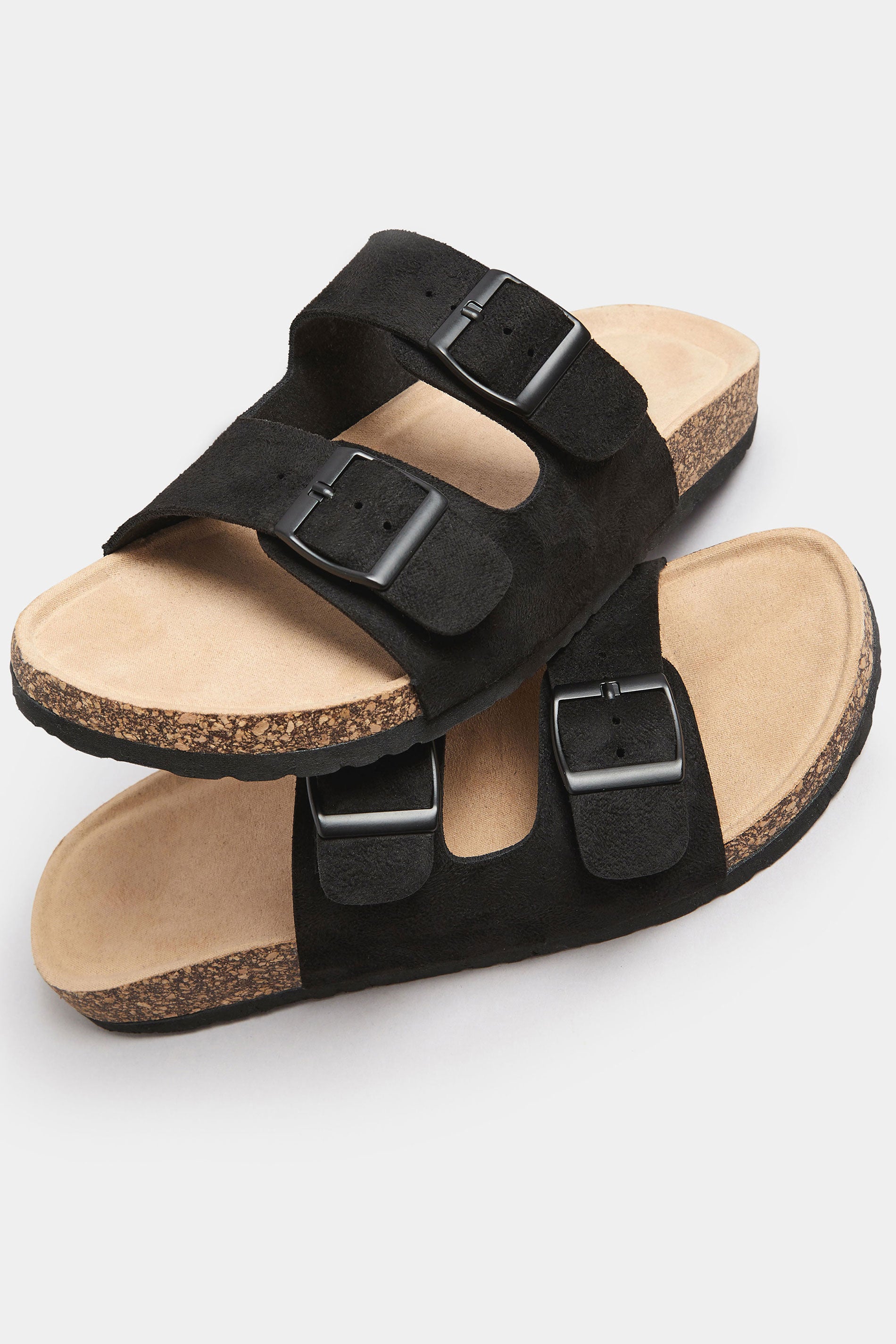  LTS Black Faux Suede Moulded Footbed Sandals In Standard Fit