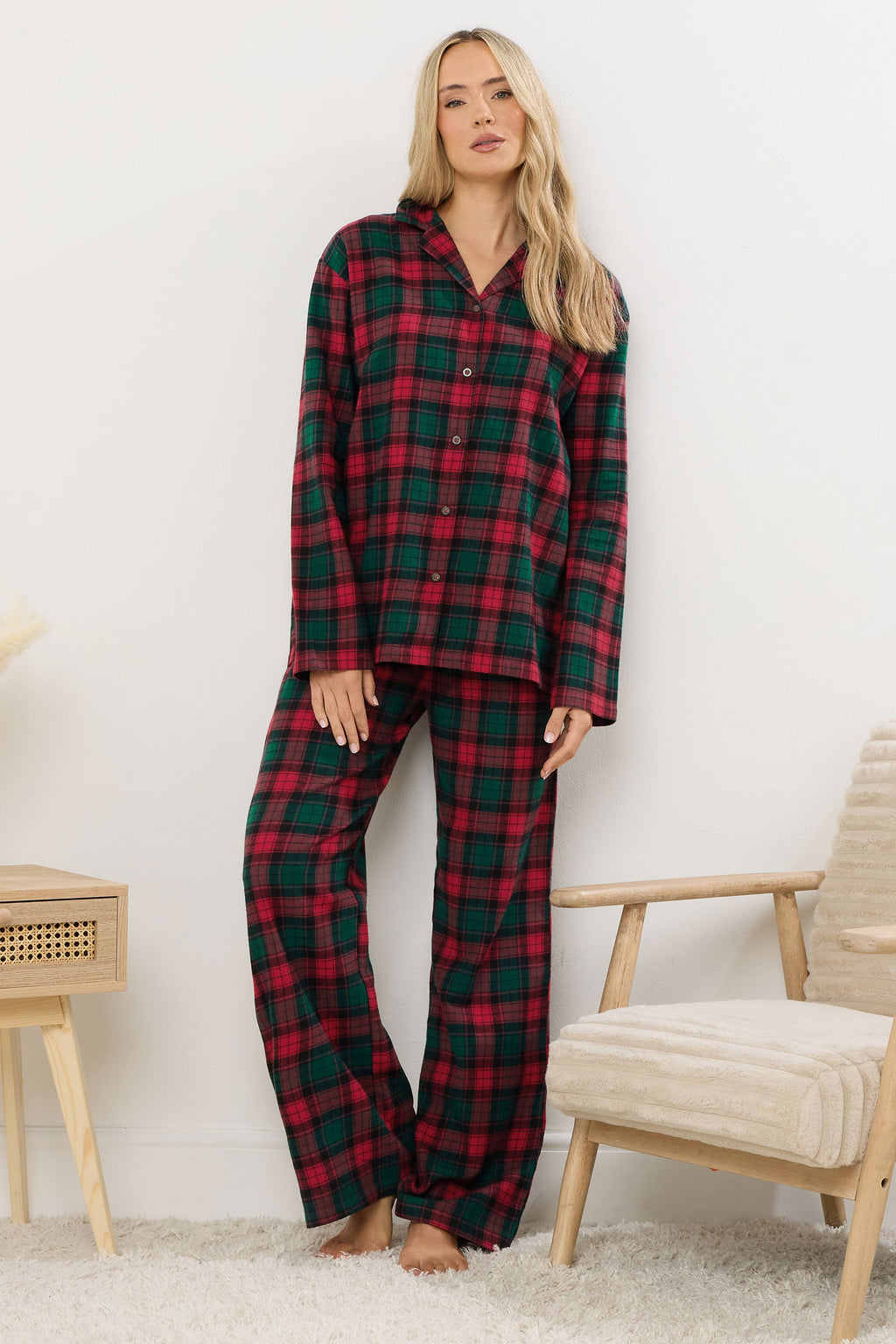  LTS Tall Red & Green Cotton Check Pyjama Set