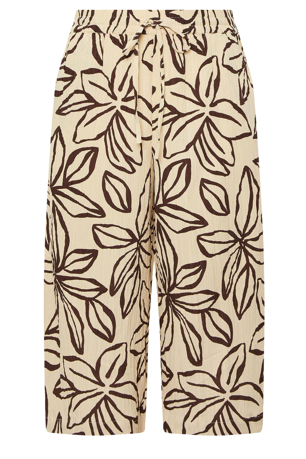  YOURS Curve Culotte Midaxi Texturée à Fleurs Marron Pierre