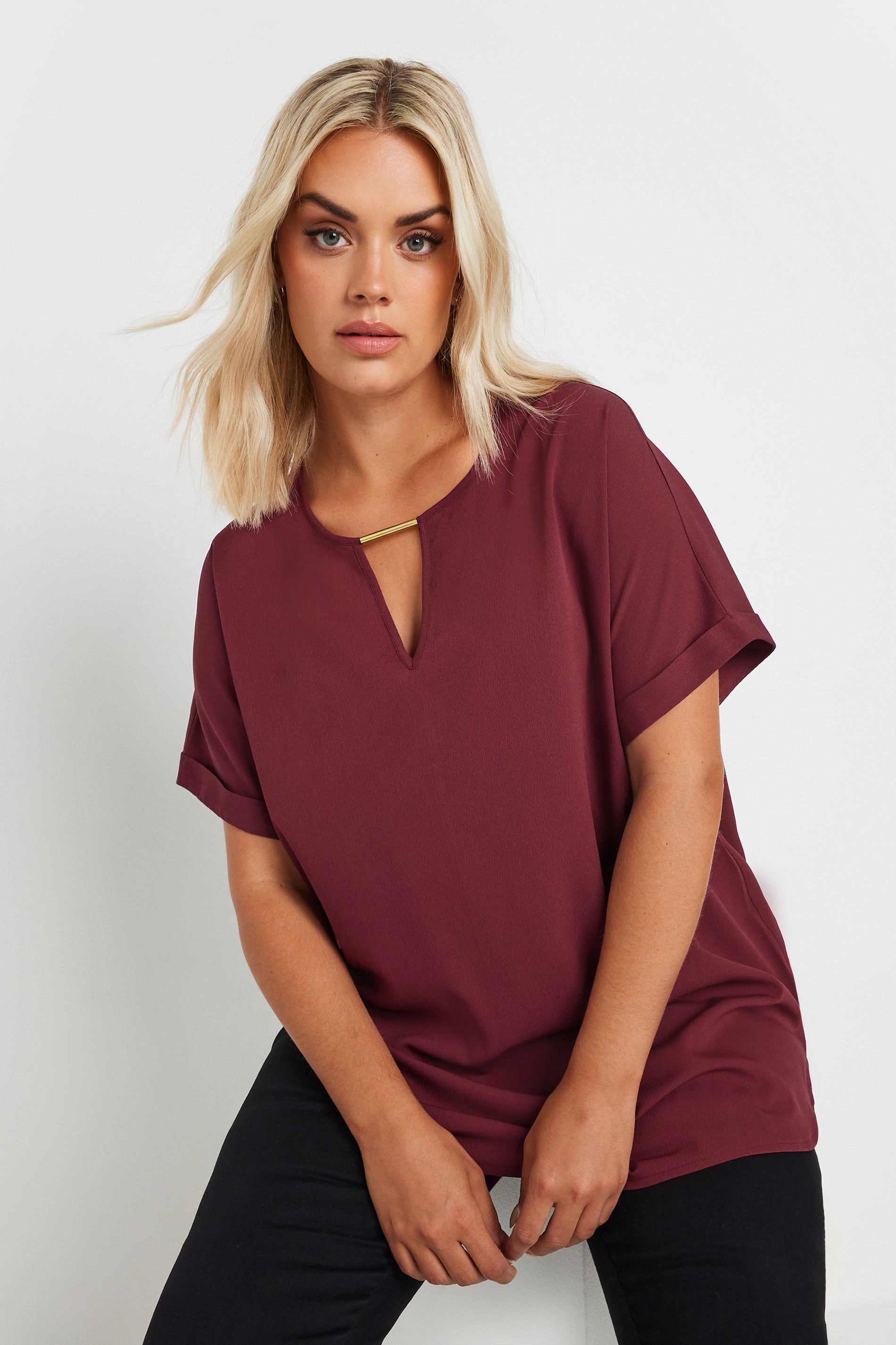  YOURS - Blouse Rouge Vin Design Volanté