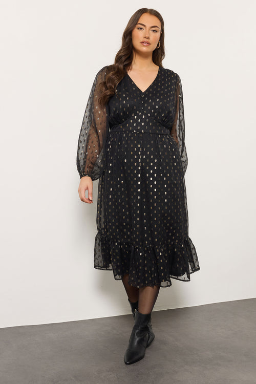  EVANS Curve Black Foil Spot Half Placket Dress