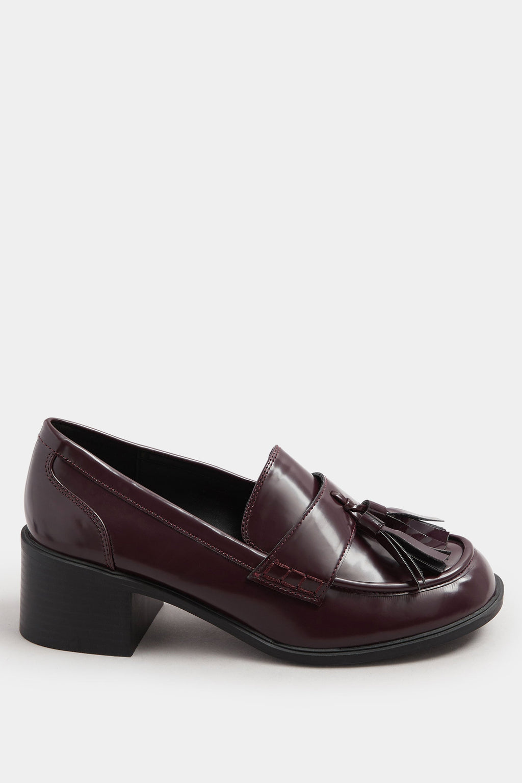  YOURS Curve Mocassins à Talons Et Pampilles En Cuir Verni Rouge Bordeaux, Coupe Extra Large EEE