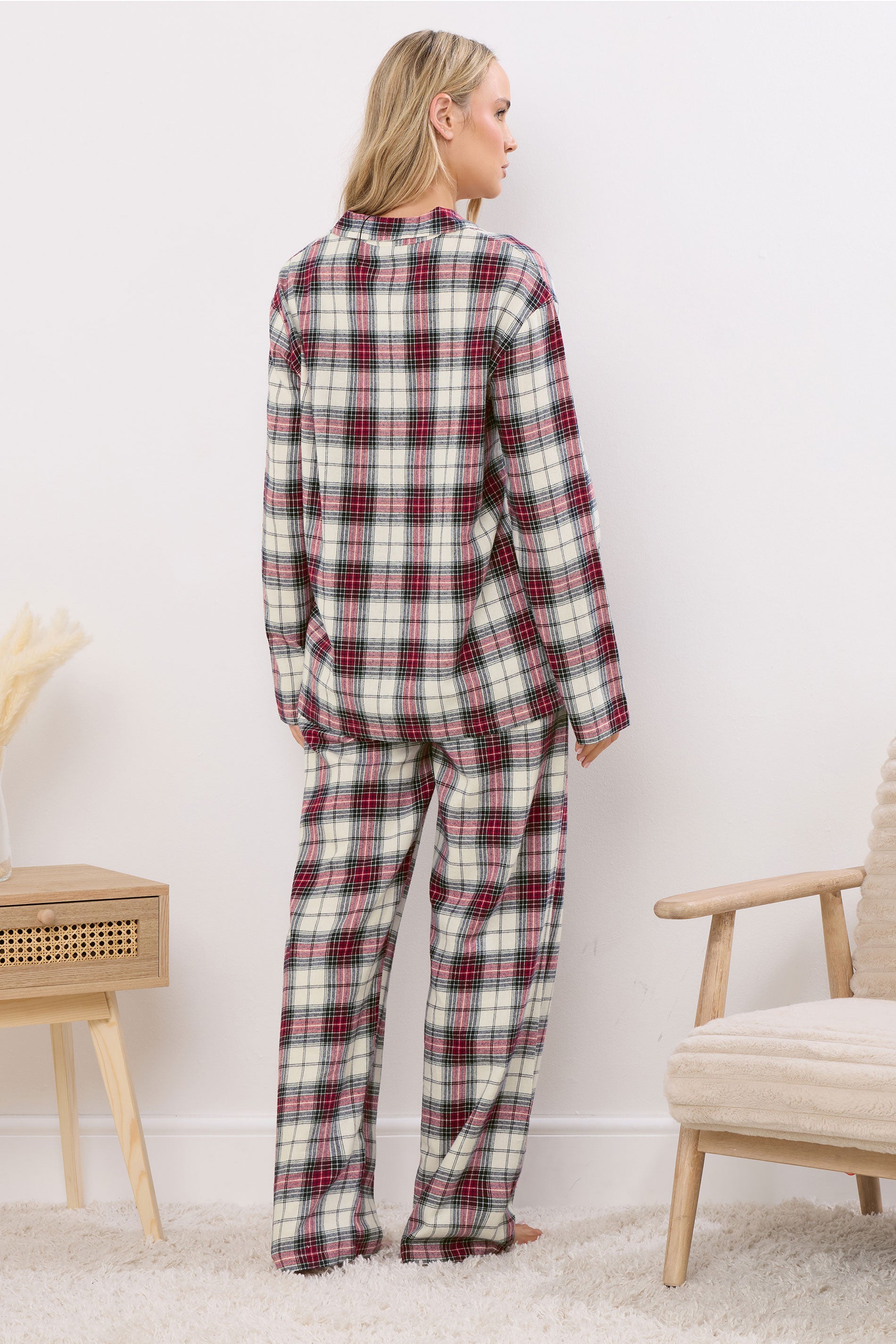  LTS Tall Ivory White & Red Cotton Check Pyjama Set