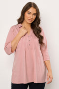  EVANS Curve Blush Pink Pintuck Henley Top