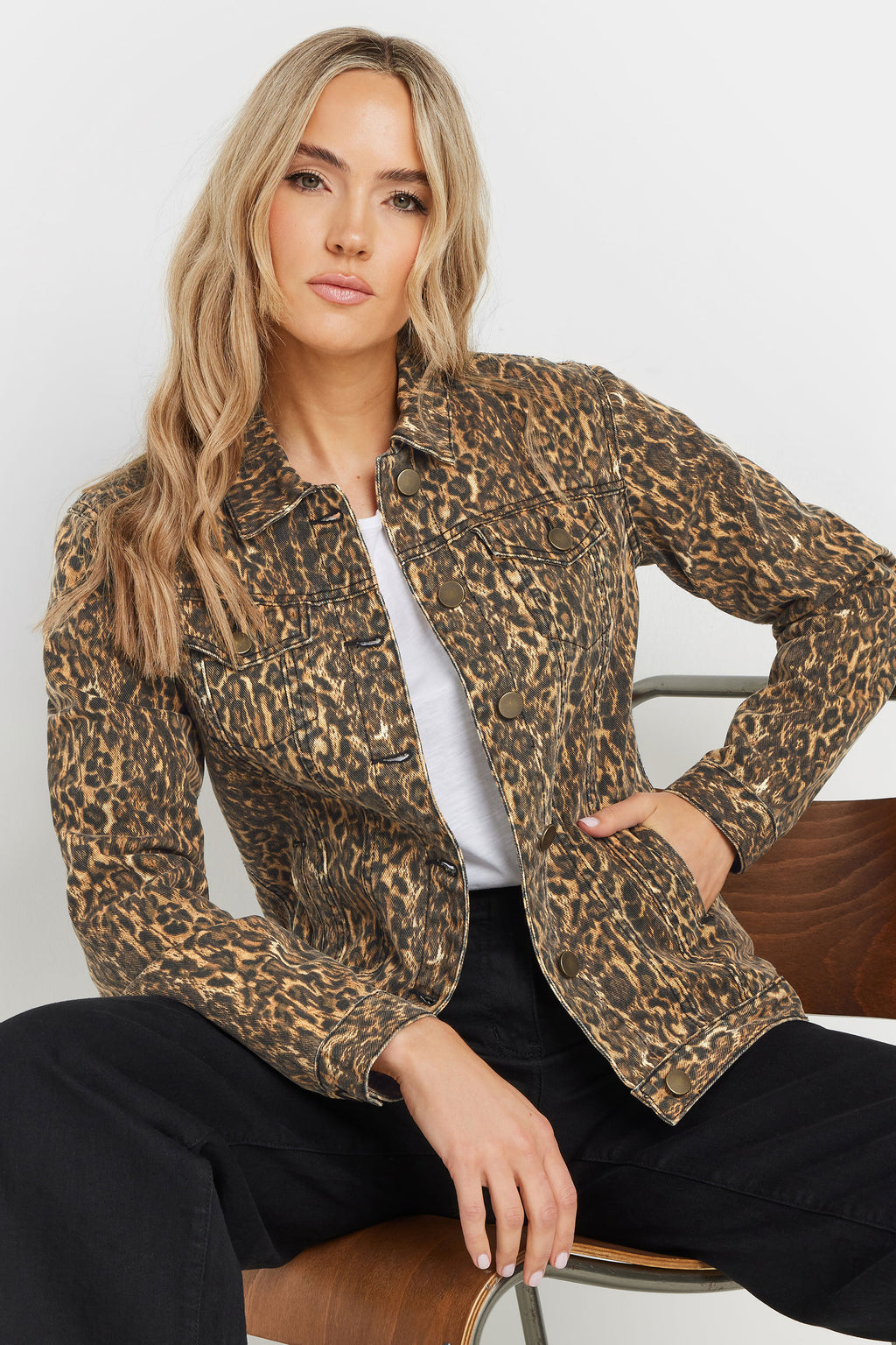  LTS Tall Brown Leopard Print Denim Jacket
