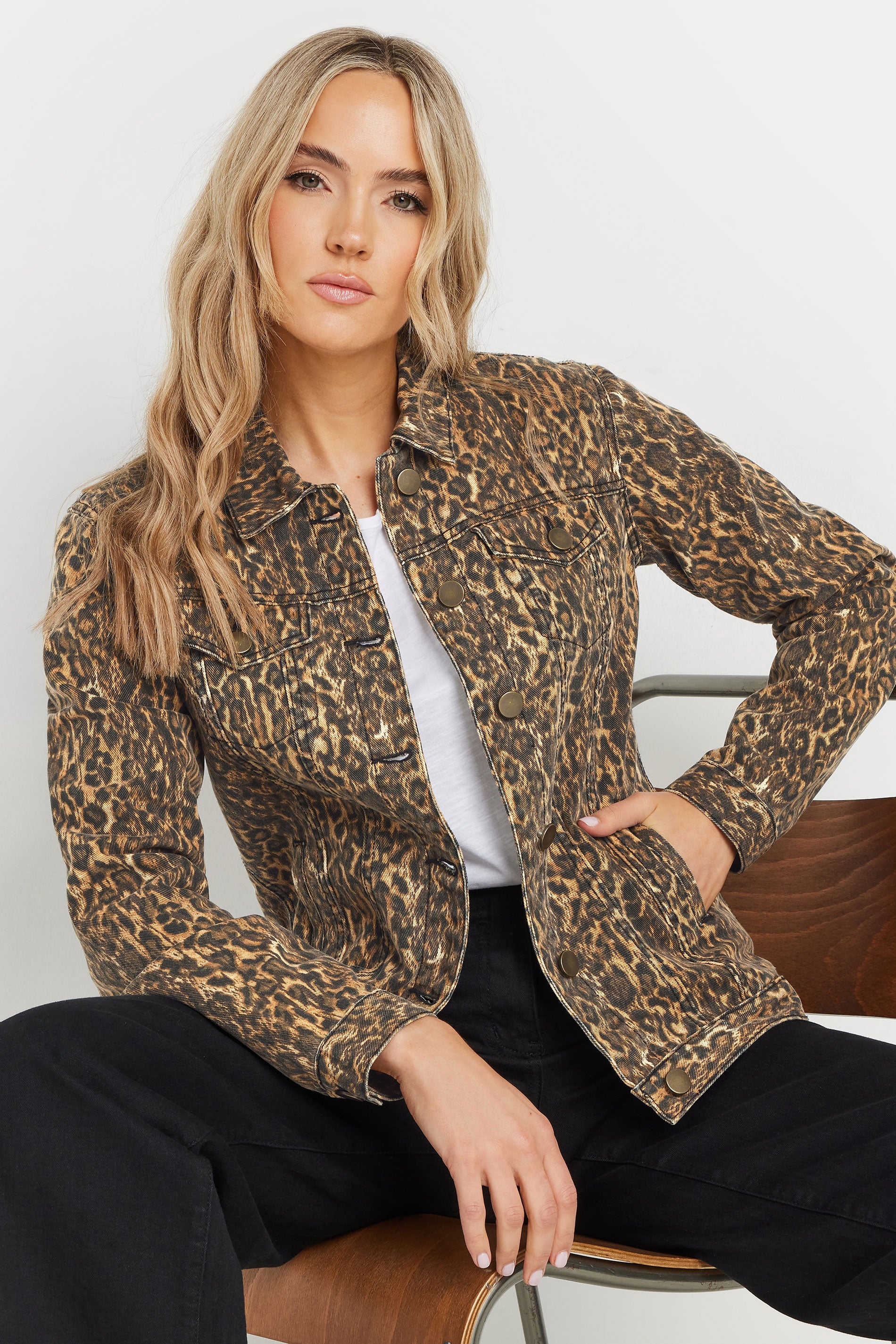  LTS Tall Brown Leopard Print Denim Jacket