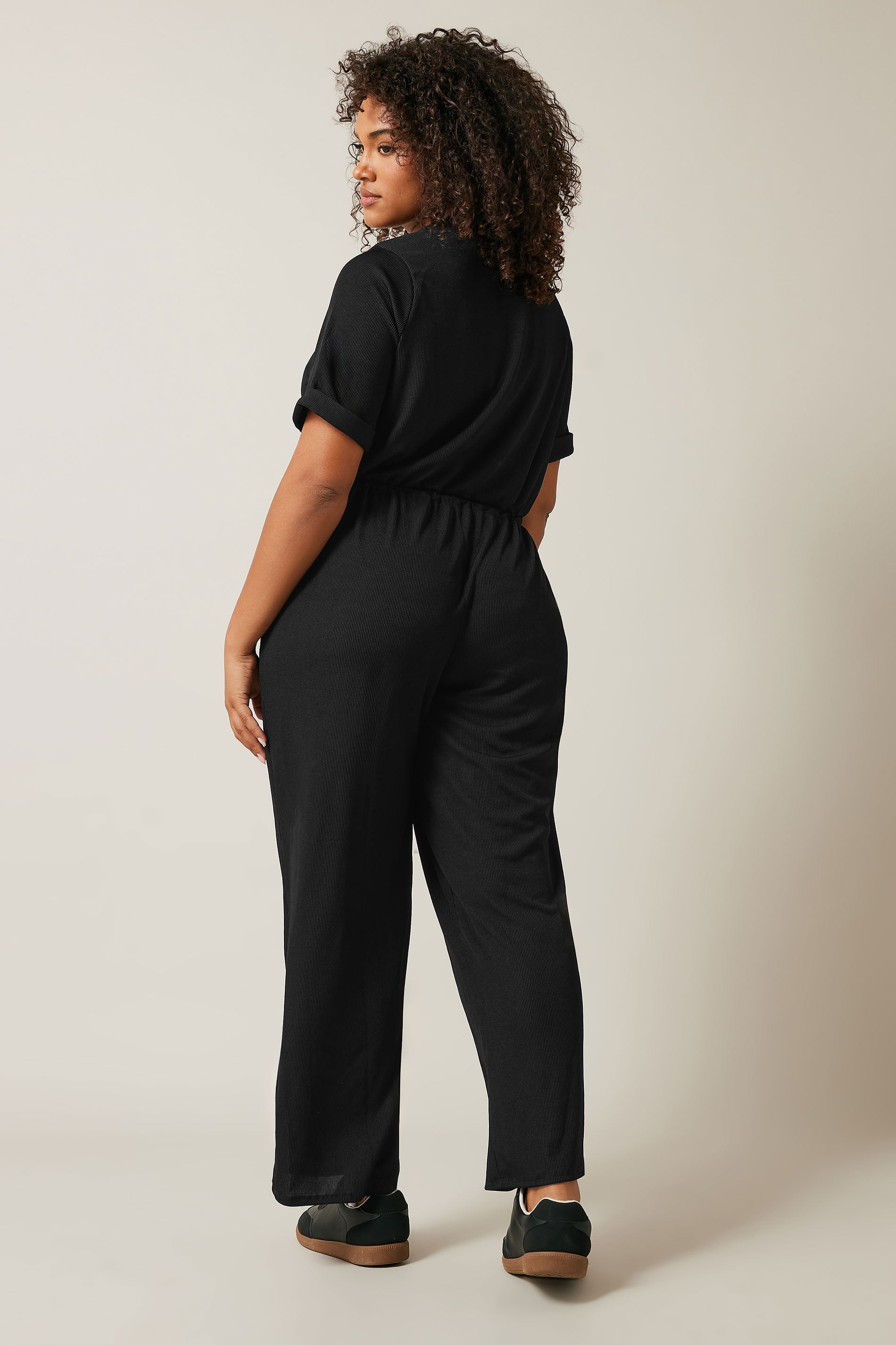  EVANS Curve Black Button Front Jersey Jumpsuit